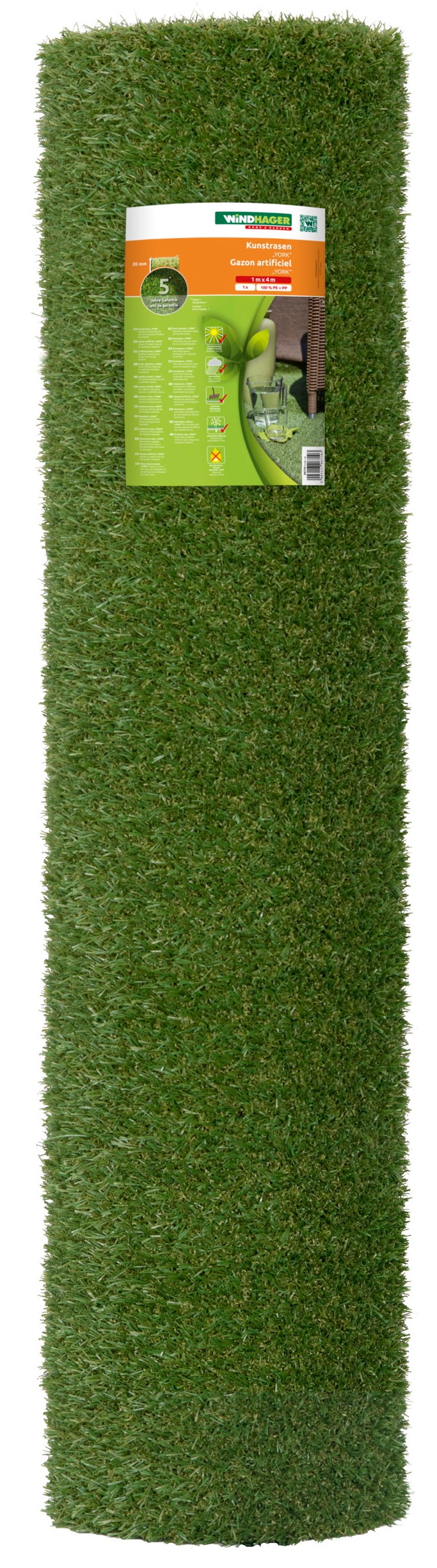 Windhager Kunstrasen »für Garten, Balkon und Terrasse, pflegeleicht und belastbar« 20 mm Höhe 1 x 4 m, Halmlänge 20 mm, grün