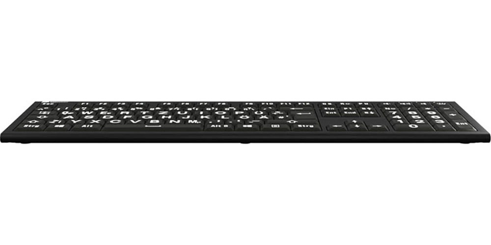 Logickeyboard Tastatur »XL-Print Astra 2 White on Black DE (PC)«, (Multimedia-Tasten-USB-Hub-Ziffernblock)