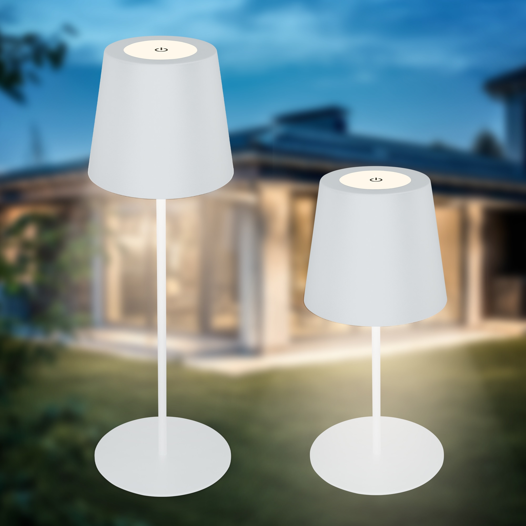 B.K.Licht Außen-Tischleuchte »BK_TL1594 Akku LED Tischlampe, 3-Stufen Touchdimmer, mit USB«, 1 flammig, Leuchtmittel LED-Modul | LED fest integriert, 2.700 K, 200 Lm, 2,5W, IP44, 12h Leuchtdauer, 36 x 10,5 cm, Weiß