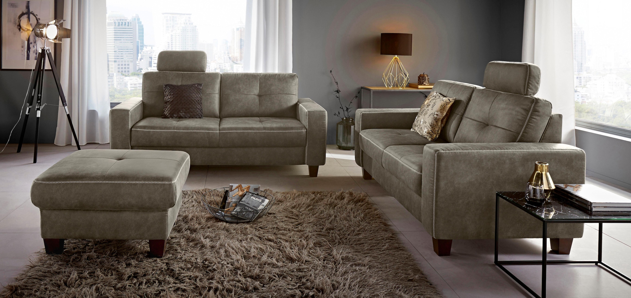 Places of Style Polsterhocker »Varese«, Kreuznaht in beige