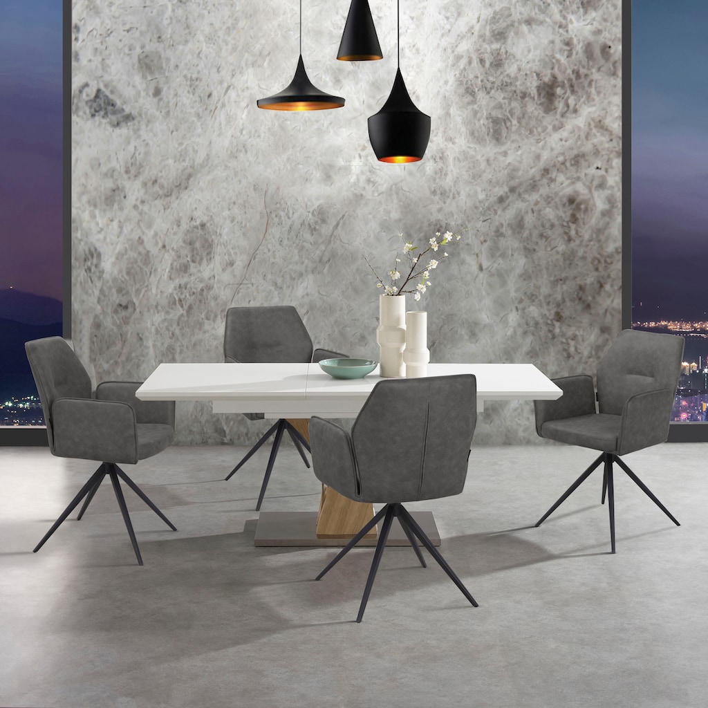 Places of Style Esszimmerstuhl »Ozias«, 2 St., Microfaser, Sitz und Rücken gepolstert, Gestell aus Metall schwarz, Sitzhöhe 50 cm