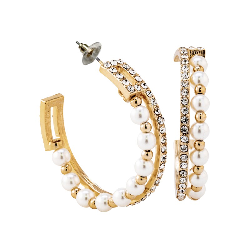 STEUER Paar Creolen »Kunststoff goldfarben Glänzend Perle Strass« gelb + weiß