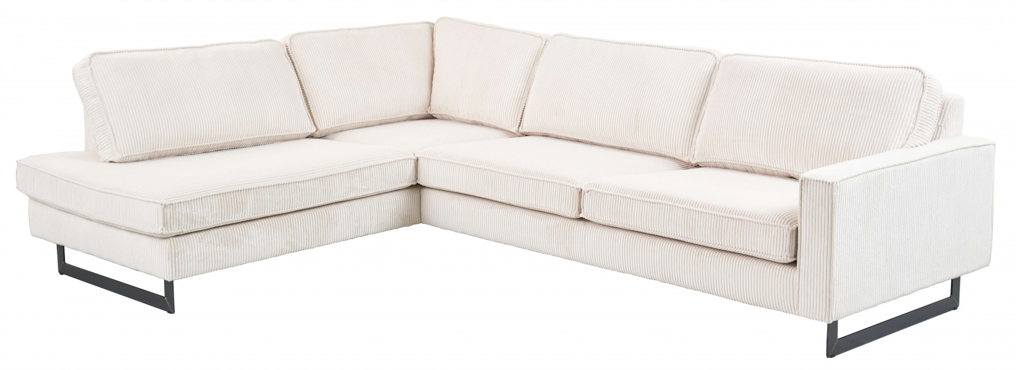 Places of Style Ecksofa »Pinto, 290 cm, Cord, Chenille, Lederoptik, Ottomane links / rechts«, mit Keder, schwarze Metallfüße, Wellenunterfederung