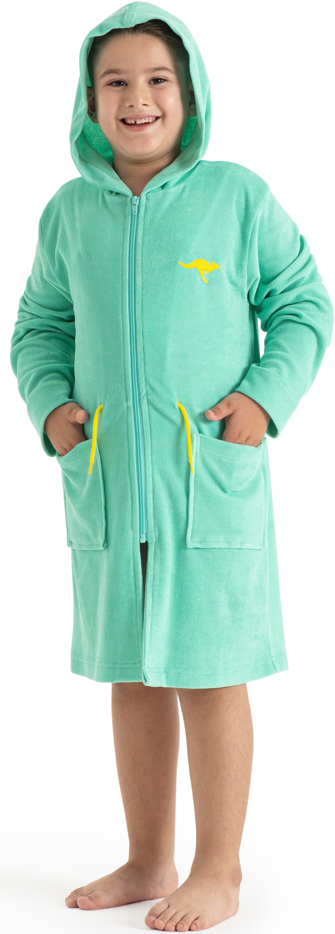 KangaROOS Kinderbademantel »Kira, Ideal für Zuhause, Schwimmbad oder im Urlaub«, (1 St.), modernen, sportliches Design, leuchtenden Akzenten