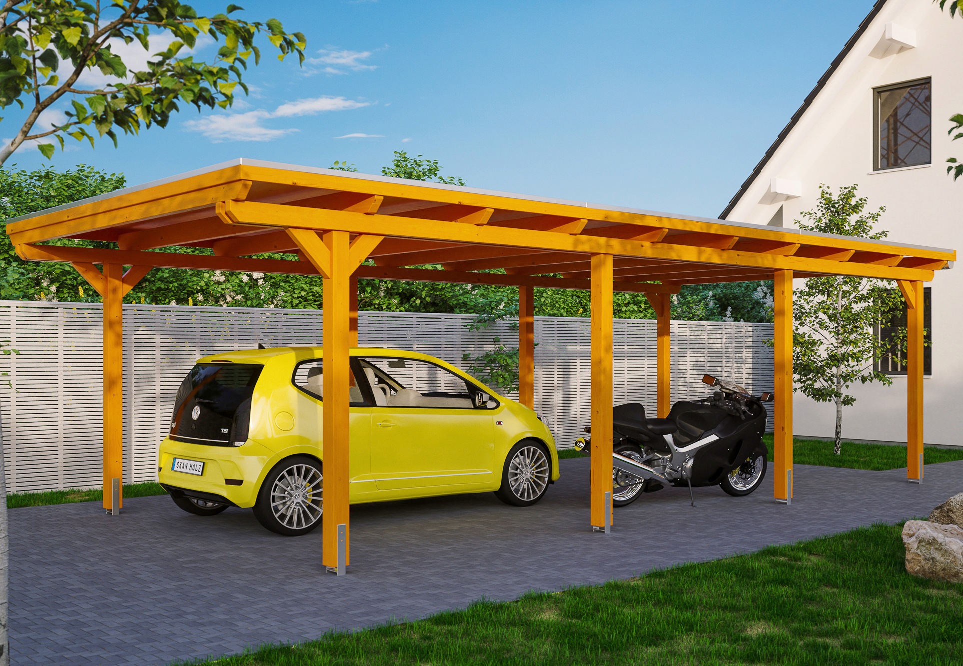 Skan Holz Carport Emsland 404 cm x 846 cm Eiche hell günstig online kaufen
