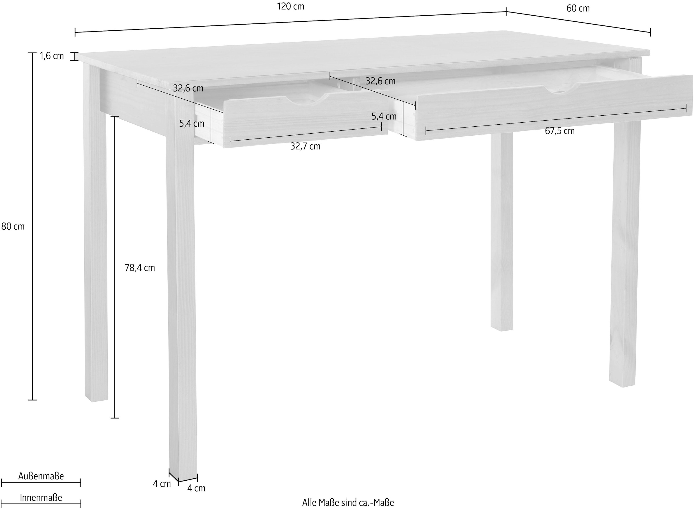 INOSIGN Schreibtisch »Gava«, massives Kiefernholz, für das home office, Laptoptisch Breite 120 cm