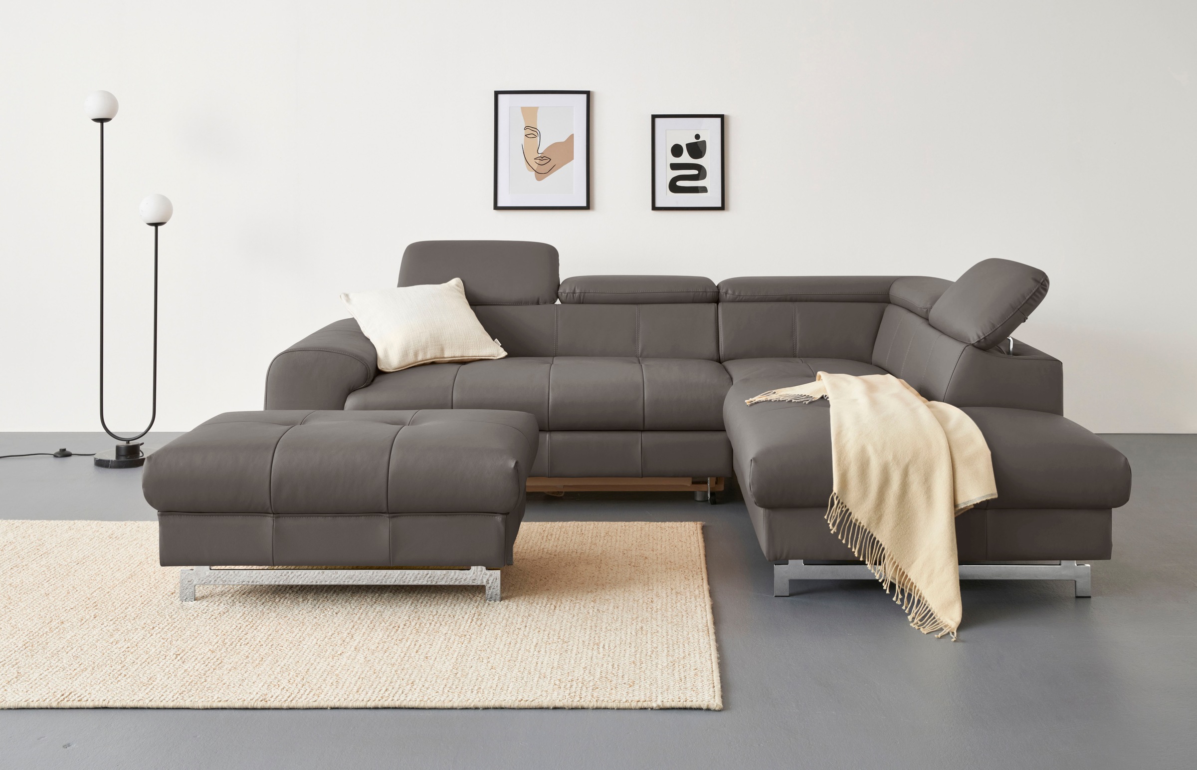 COTTA Ecksofa »Chef L-Form«, mit Kopfteilverstellung, edle Metallkufen, wahlweise mit Bettfunktion