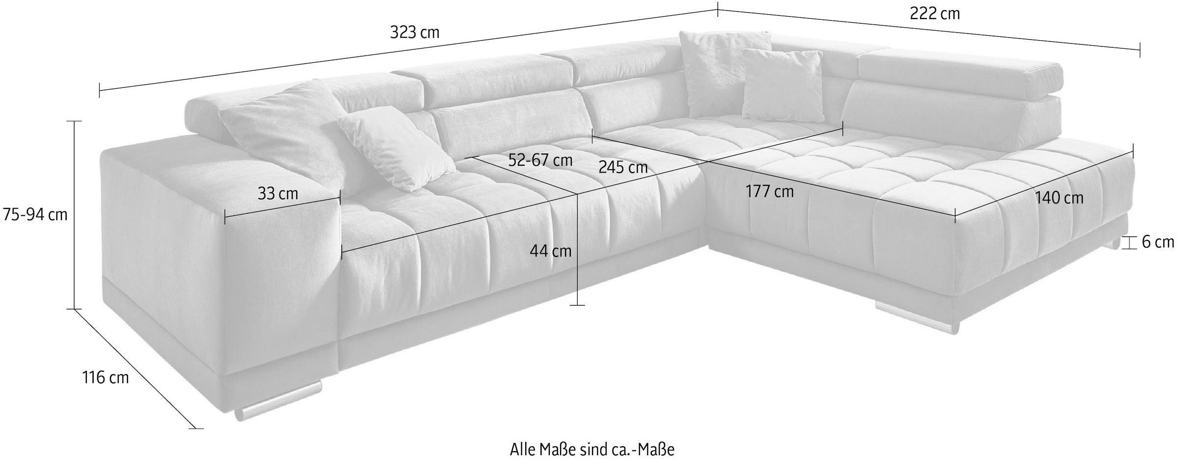 Die PlanBar Ecksofa »MP-IN15053 L-Form breiter Schenkel« mit Kopfteilverstellung, wahlweise mit manueller Vorziehbank