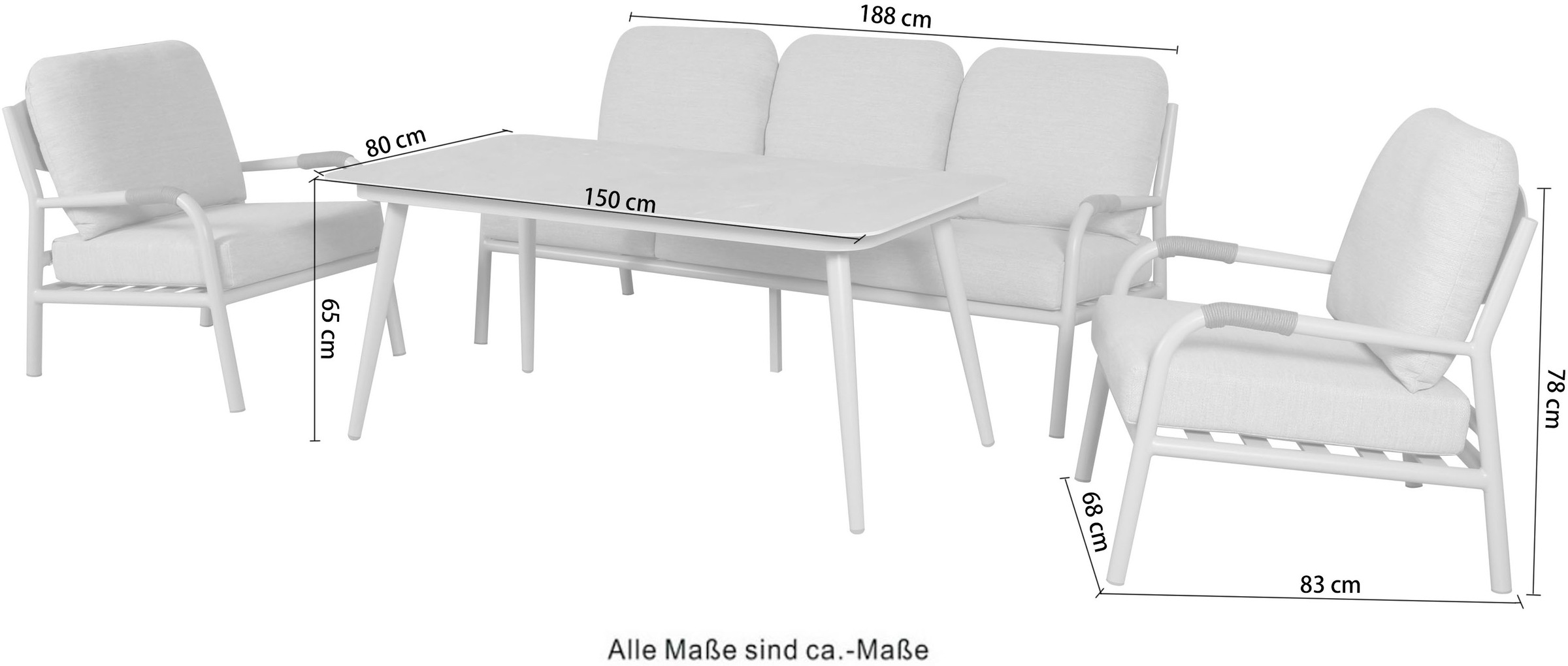 KONIFERA Gartenlounge-Set »Fernando« Set, 1x 3er Bank, 2x Sessel, 4x Sitzauflagen, 5x Rückenauflagen, 1x Tisch, 14 tlg. tlg.