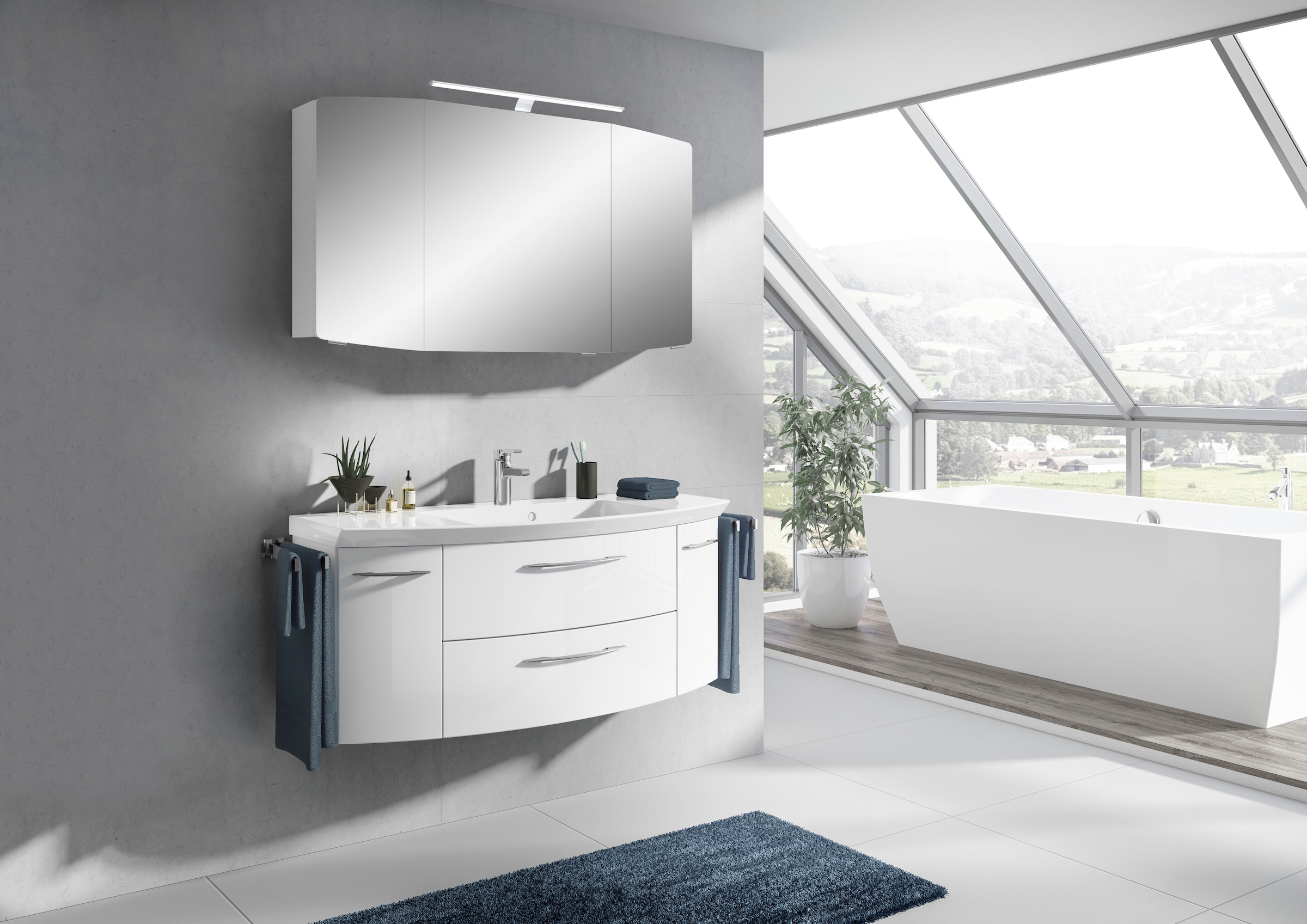 Saphir Spiegelschrank »Cassca Sprint Badschrank, 3 Spiegeltüren, 6 Einlegeböden, 120 cm breit«, inkl. LED-Beleuchtung, Türdämpfer, Schalter-/Steckdosenkombination