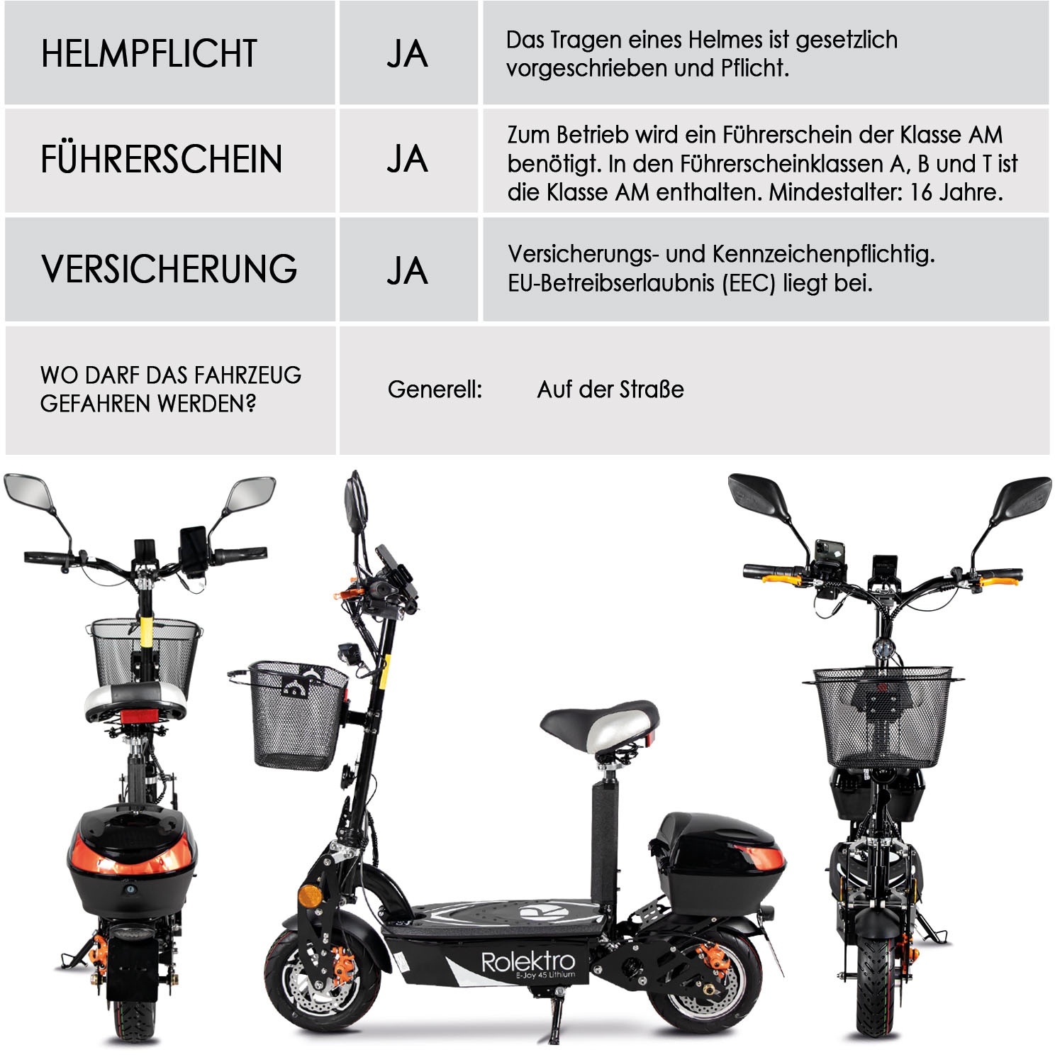 Rolektro E-Motorroller »Rolektro E-Joy 45 Lithium«, bis zu 50 km Reichweite, mit USB-Anschluss