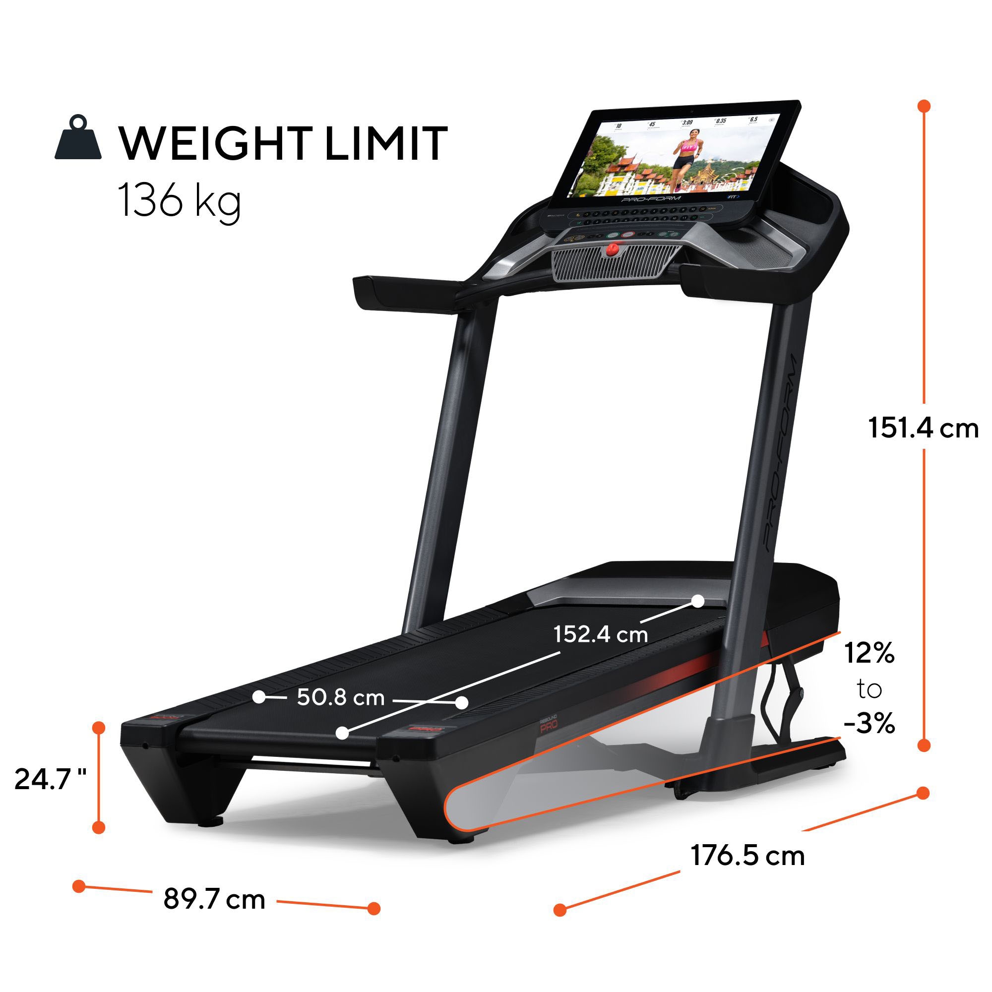 Pro Form Laufband »ProForm Pro 9000«, (iFIT-Laufband aktiviert, zum Laufen und Gehen mit 22" Touchscreen), bis max. 22 km/h, klappbar