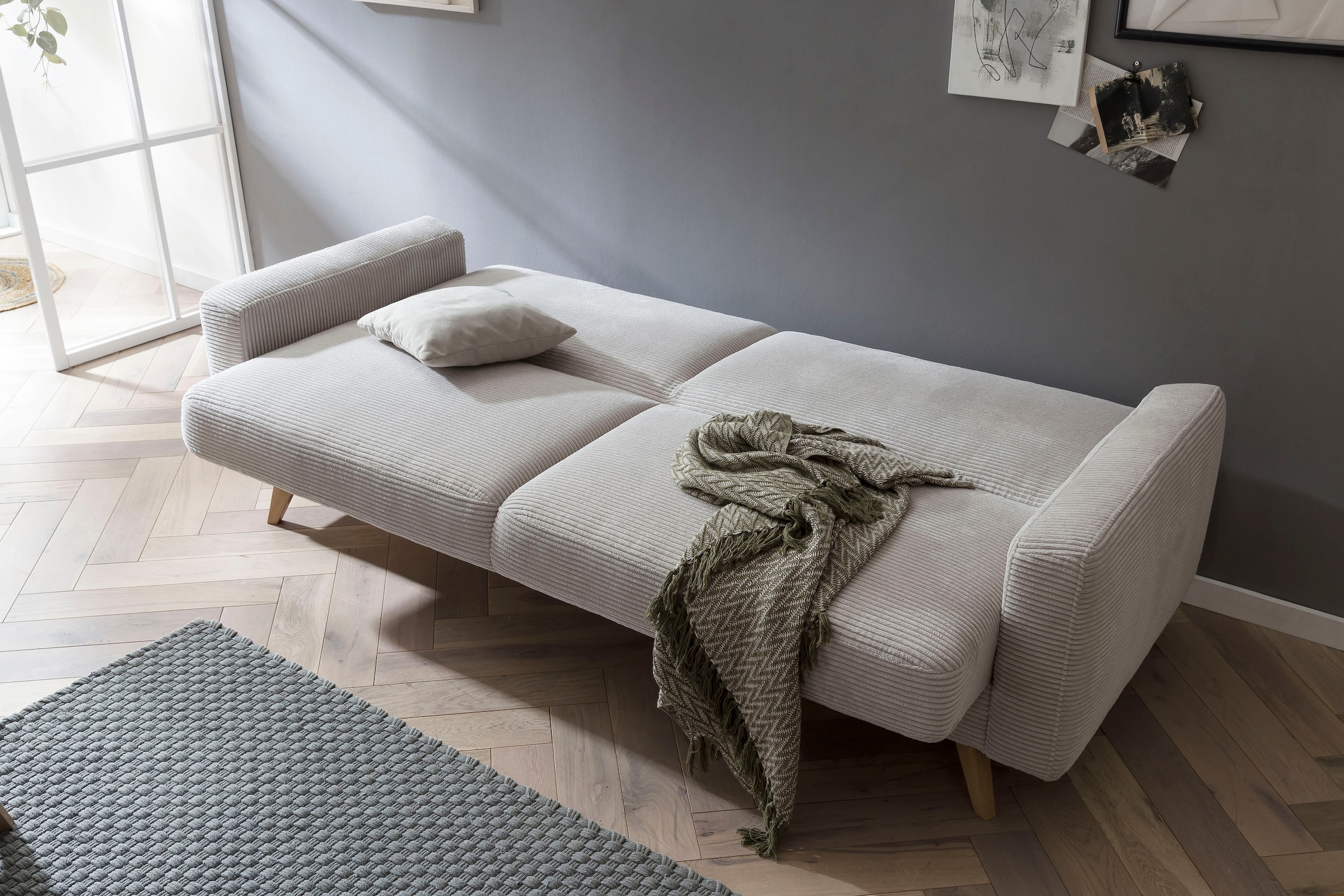 exxpo - sofa fashion 3-Sitzer »Samso, elegant und bequem, aktueller Cord Bezug, Kippcouch«, hochwertige Verarbeitung, Schlafsofa inkl. Bettfunktion und Bettkasten