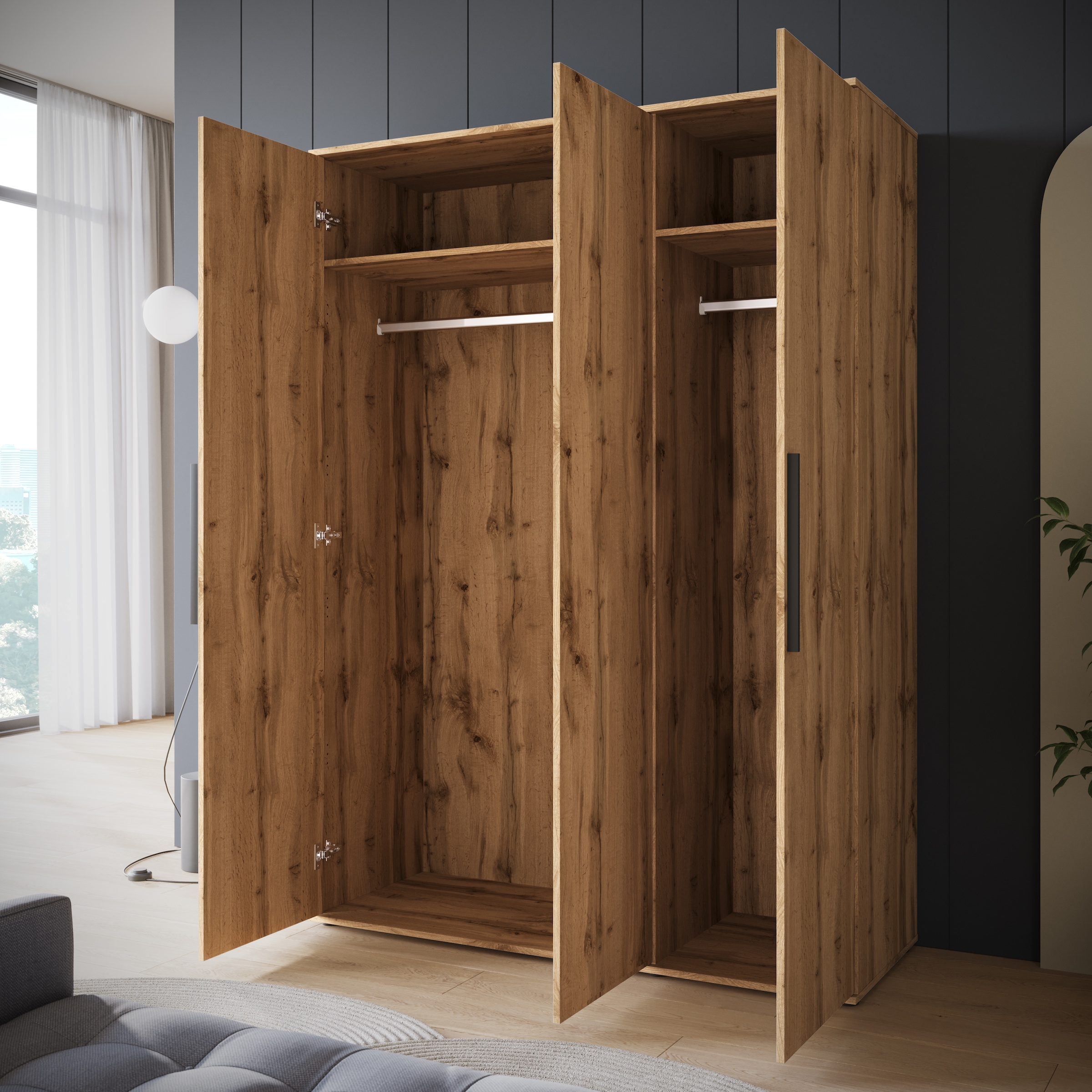 INOSIGN Kleiderschrank »LAGOS Wäscheschrank, Garderobe, schwarze Griffe, Made in Europe«, Moderner Drehtürenschrank, FSC-zertifiziert, Schlafzimmerschrank
