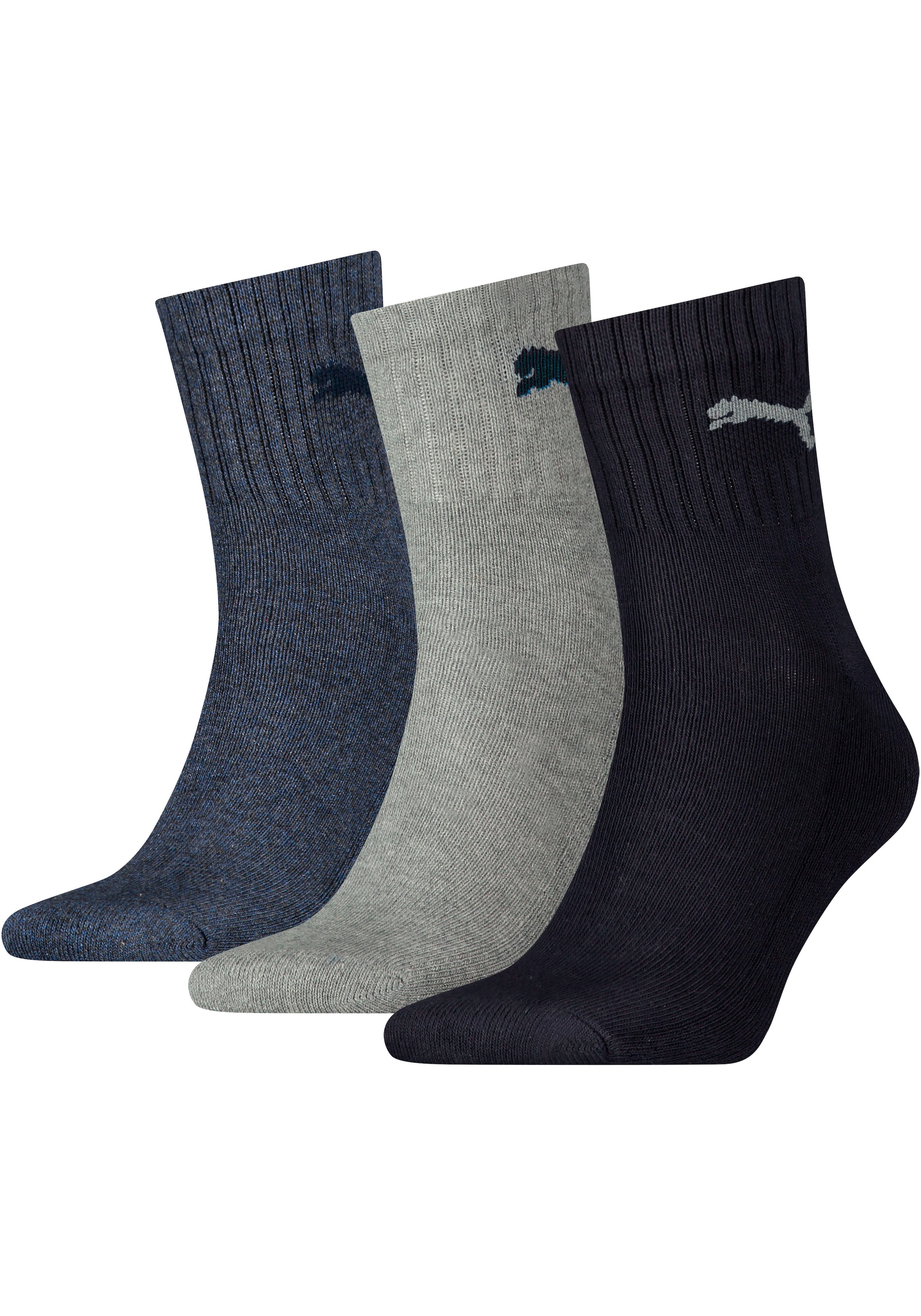 PUMA Sportsocken »short crew« 3 Stk. tlg. gepolsterte Frottee-Sohle, atmungsaktiv