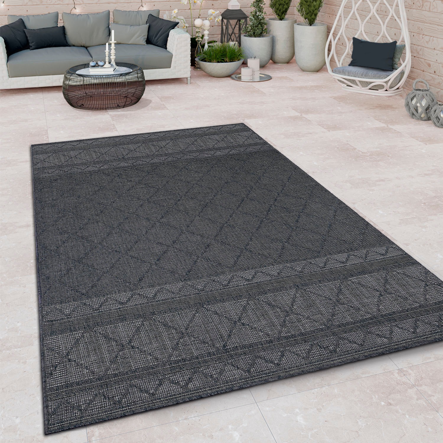 Paco Home Teppich »Vermont 191« rechteckig 4 mm Höhe Flachgewebe, modernes Design mit Rauten, gesteift, Outdoor geeignet