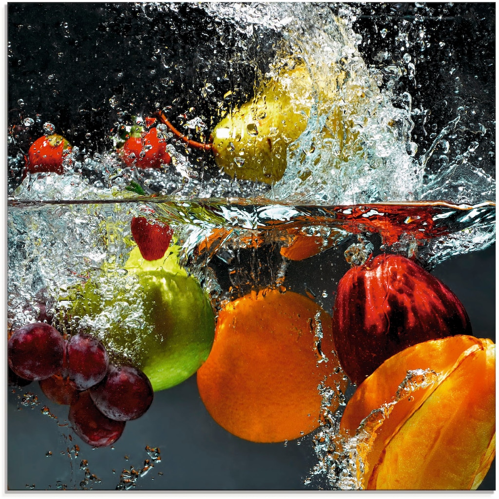 Artland Glasbild »Spritzendes Obst auf dem Wasser«, Lebensmittel, (1 St.)