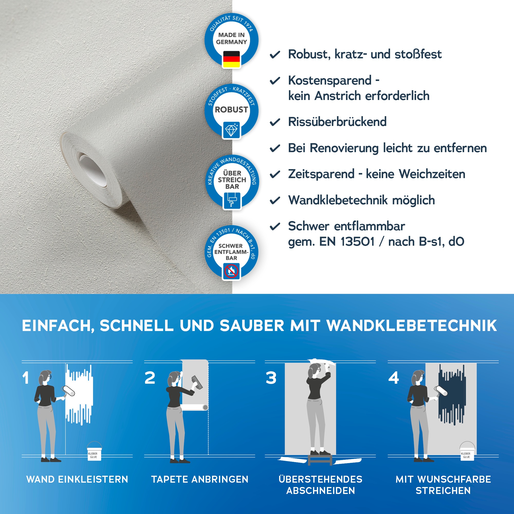 A.S. Création Vliestapete »Meistervlies« einfarbig | uni | unifarben leicht strukturiert Tapete Uni Überstreichbar Tapeten Wohnzimmer Schlafzimmer Küche Design