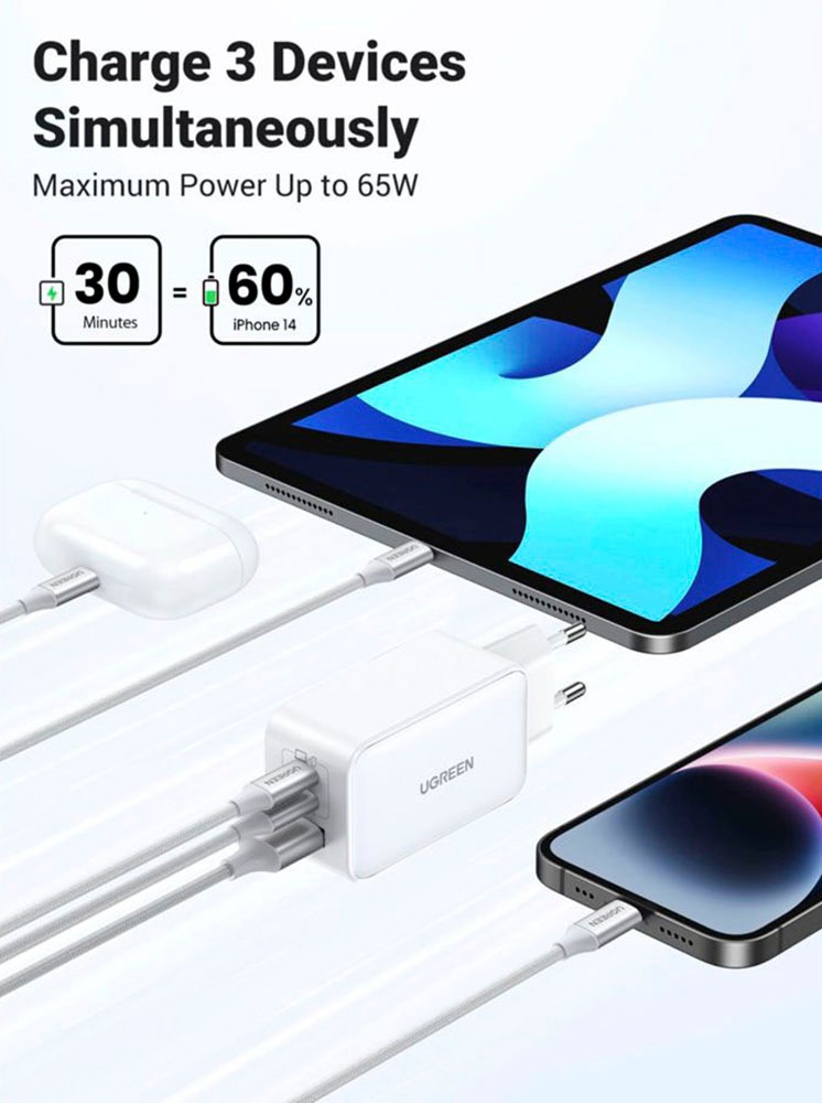 UGREEN USB-Ladegerät »Nexode USB-A+2*USB-C 65W GaN Tech Fast Charger«