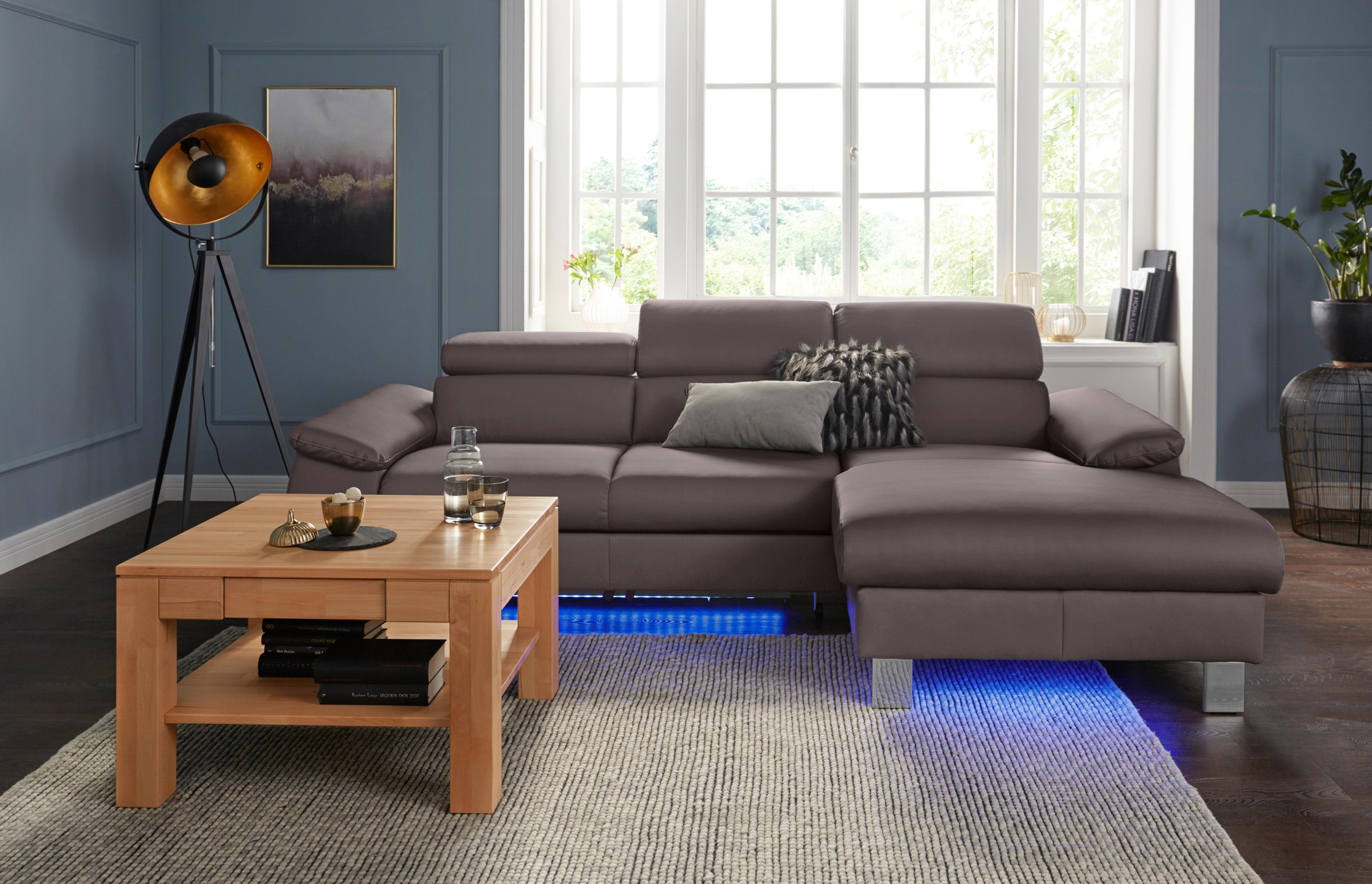 COTTA Ecksofa Komaris, Ecksofa, wahlweise mit RGB-LED-Beleuchtung und Bettfunktion/Bettkasten