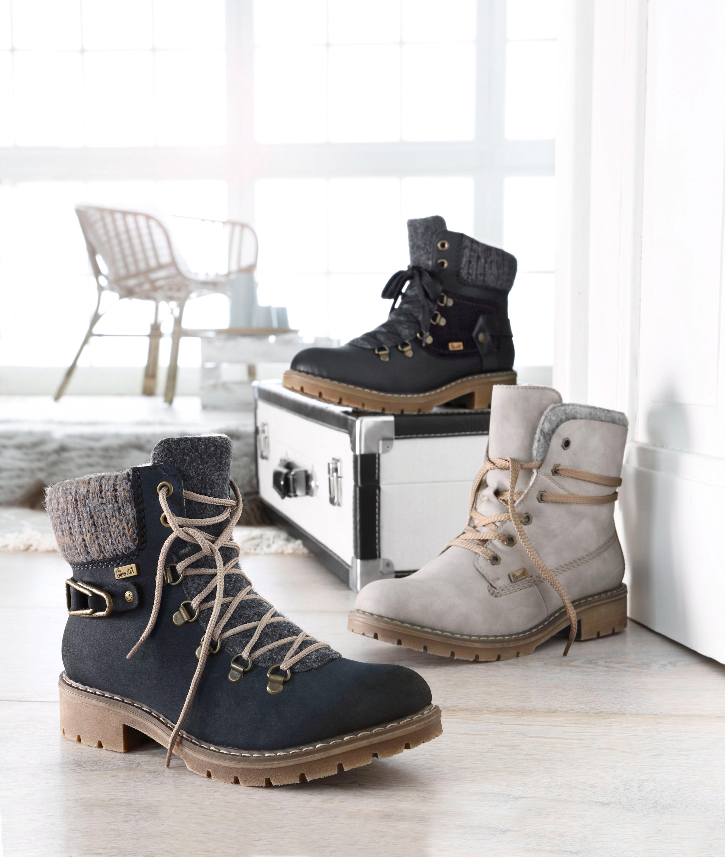 Rieker Winterstiefelette, Winterboots, Schnürboots mit Strickrand und Rieker-TEX