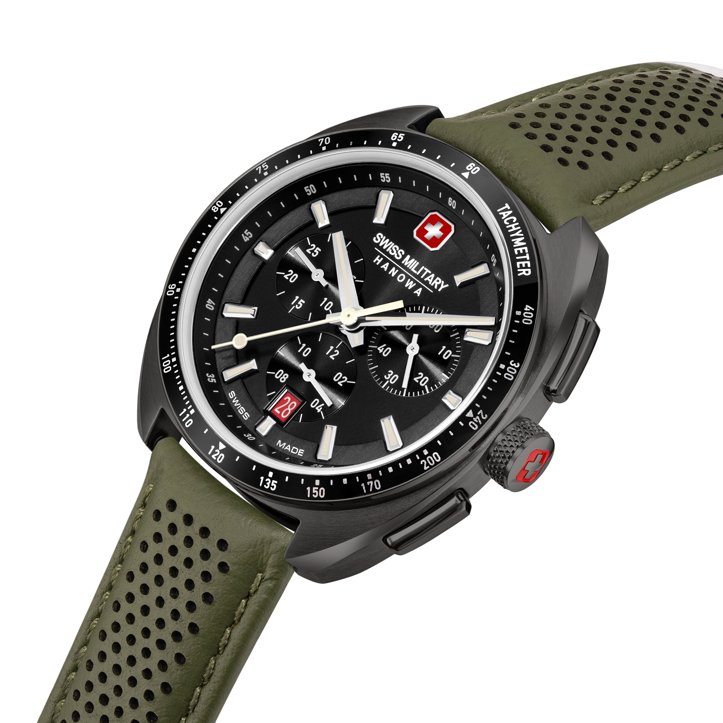 Swiss Military Hanowa Chronograph »Defender« Quarzuhr, Armbanduhr, Herrenuhr, Swiss Made, Lederarmband, analog, Tag