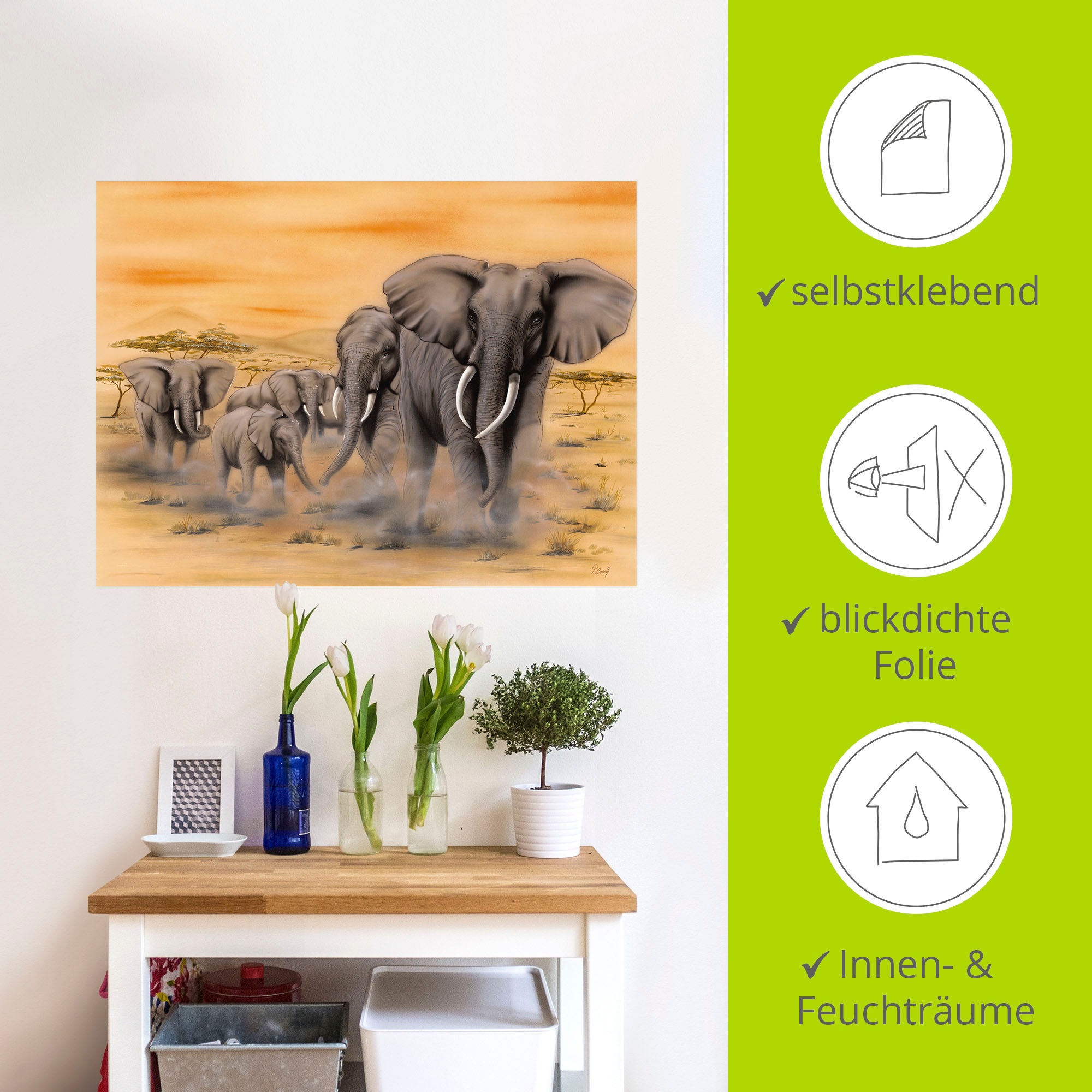 Artland Wandbild »Steppenelefanten«, Elefanten Bilder, (1 St.), als Alubild, Outdoorbild, Leinwandbild, Poster, Wandaufkleber