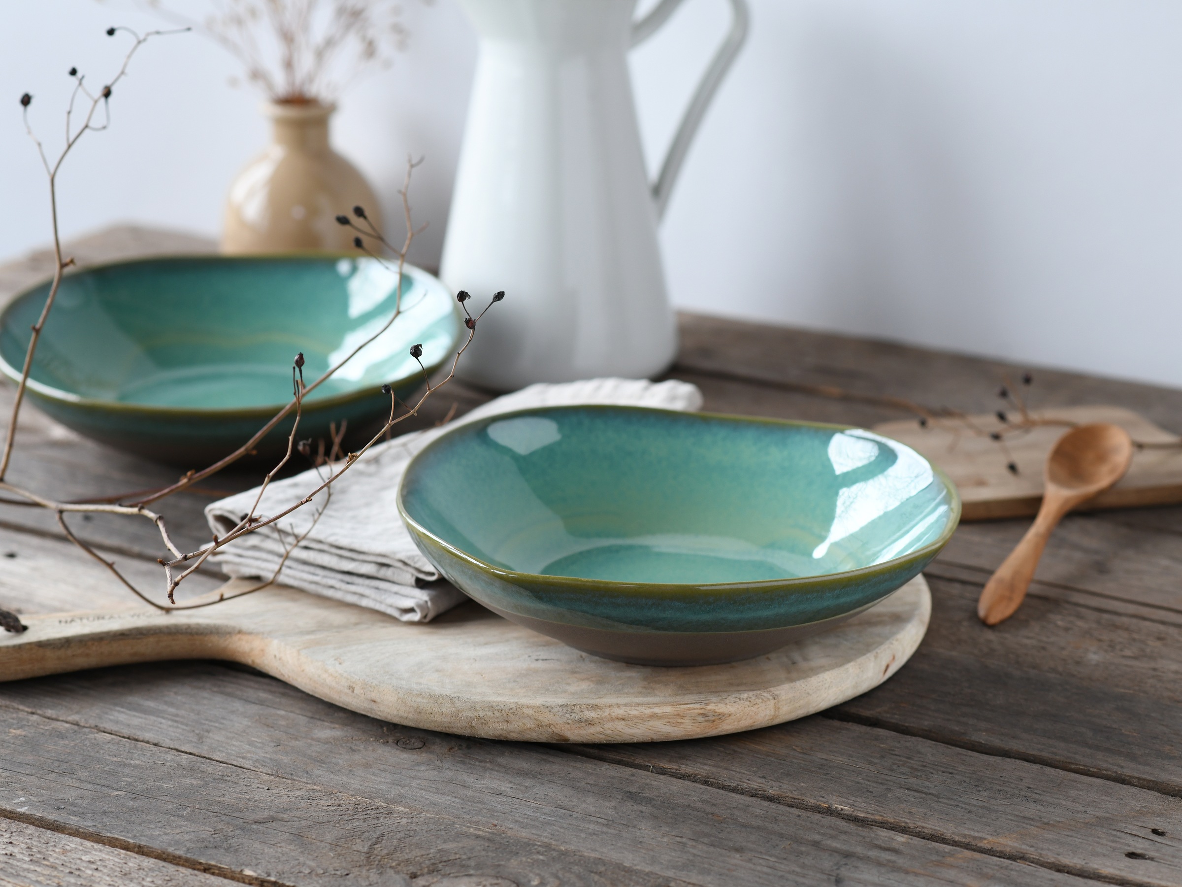 CreaTable Schale »Basalt Bio, Pasta Bowl 2-tlg«, 2 tlg., aus Steinzeug, Organische Form, Jedes Teil ein Unikat