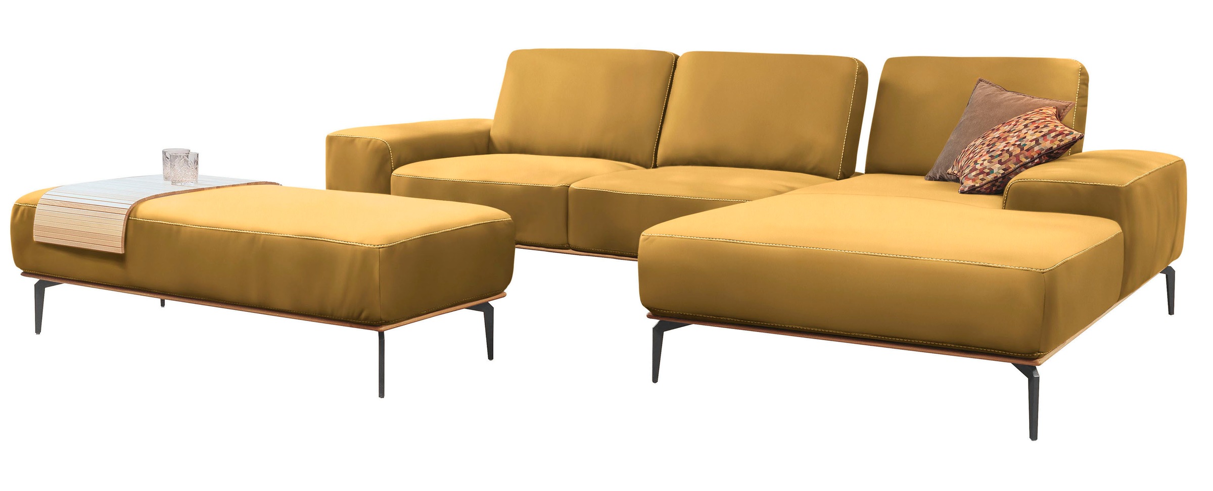 W.SCHILLIG Ecksofa »run, Designsofa mit tollem Sitzkomfort, bequem, L-Form«, mit Holzsockel, Füße in Schwarz pulverbeschichtet, Breite 319 cm