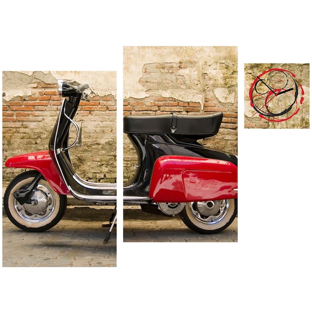 Conni Oberkircher´s Bild »Vintage Motorcycle - Vespa«, Fahrzeuge, (Set,  (Set 3), mit dekorativer Uhr, Roller, Motorrad, Oldtimer, Vintage auf Raten  kaufen