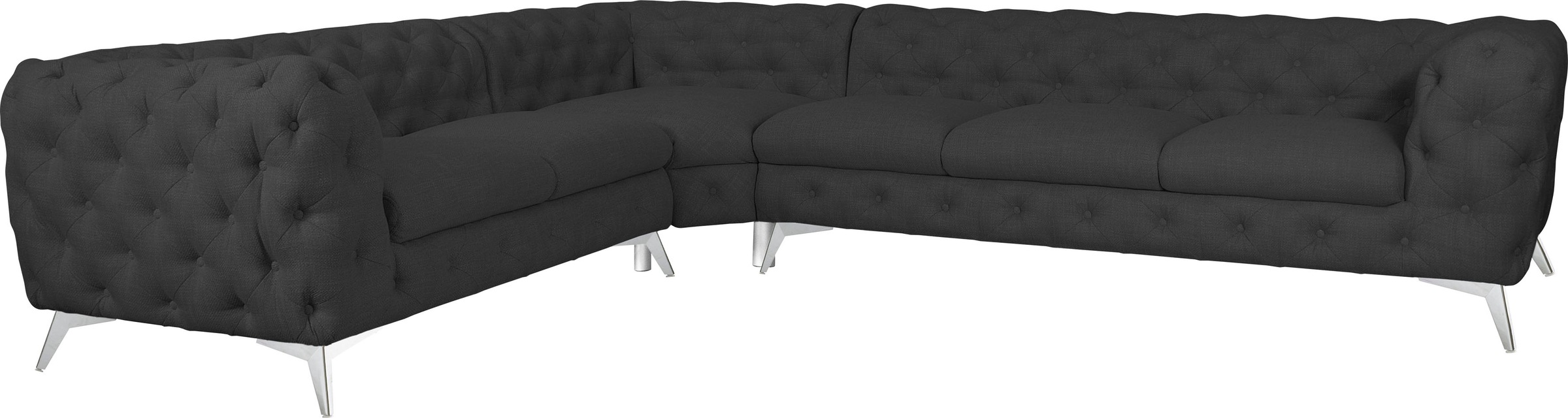 Leonique Chesterfield-Sofa »Ecksofa GLYNIS L-Form mit Wellenunterfederung, Maße B/T/H 323/264/75cm«, aufwändige Knopfheftung, moderne Chesterfield Optik, Fußfarbe wählbar