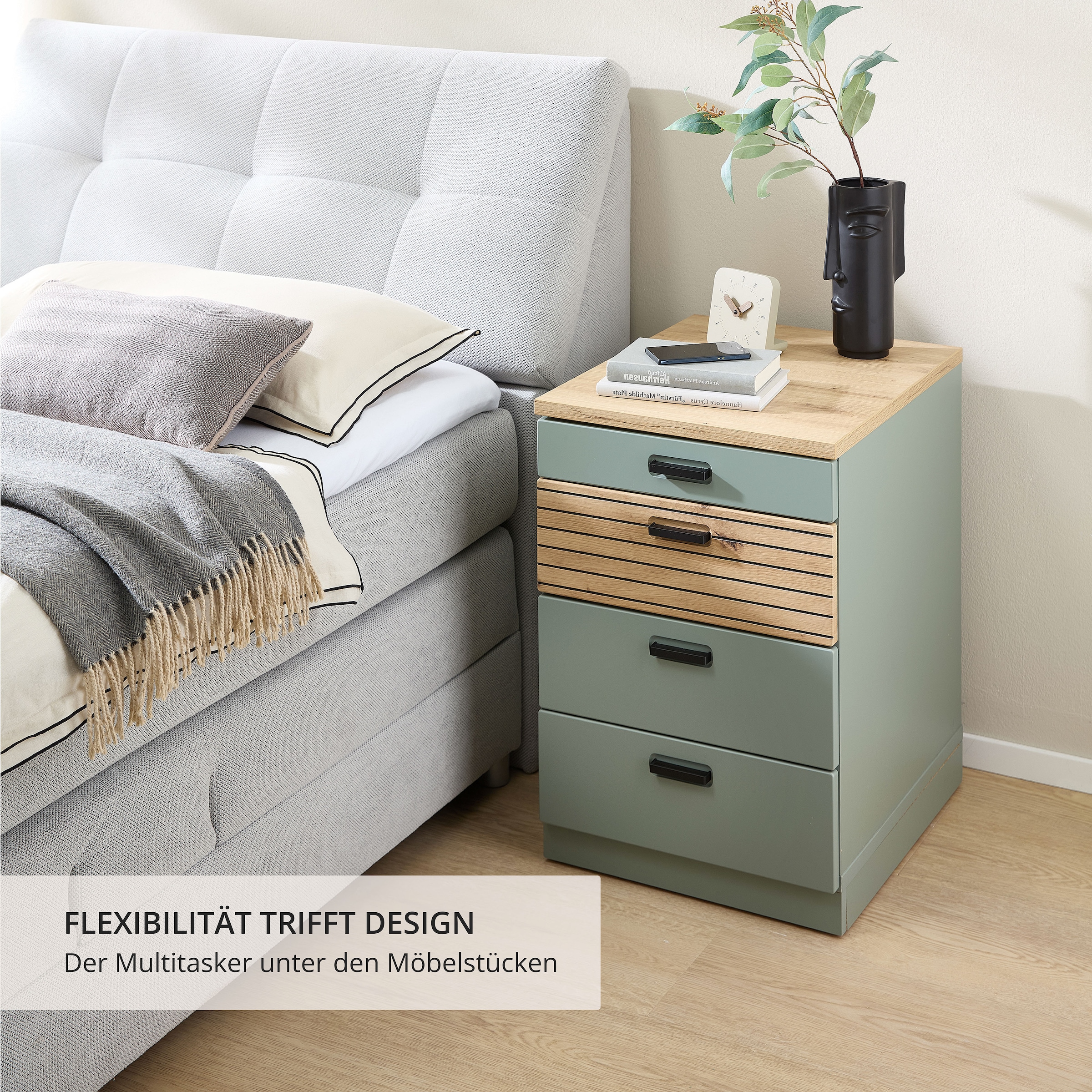 Innostyle Rollcontainer »Nachtkommode Glenn, 45 x 66 x 55 cm (B/H/T)«, (1 St.), inkl. Filzeinlage, 4 Rollen (2 mit Bremsen) oder Sockel, SK Soft-Close