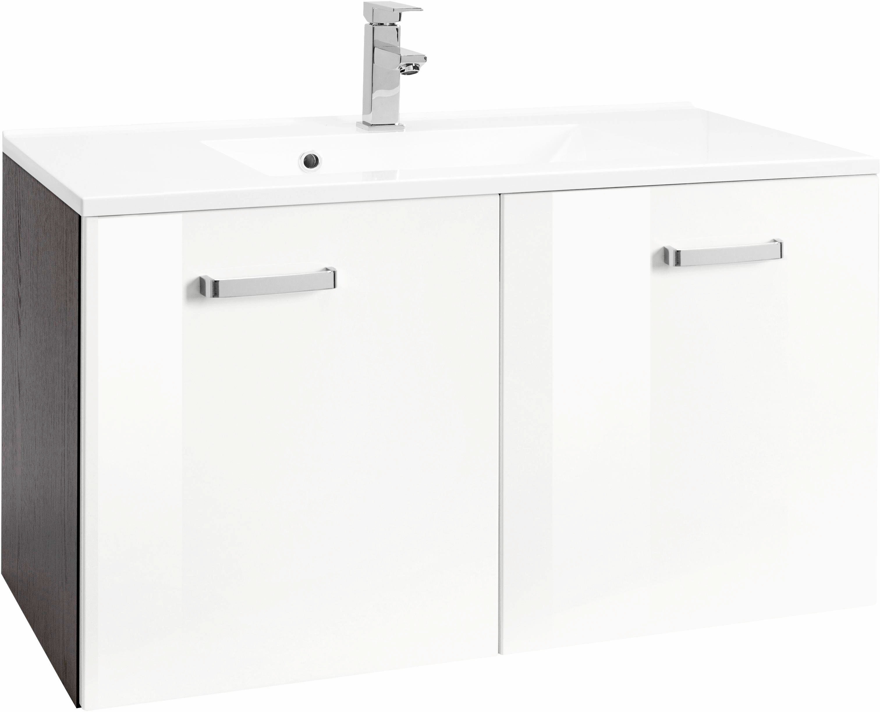 Waschbeckenunterschrank „Ravenna“, Bad, Waschtisch inkl. Waschbecken, Breite 60 cm, weiß/weiß/graphit B/H/T: 60 cm x 54 cm x 48 cm