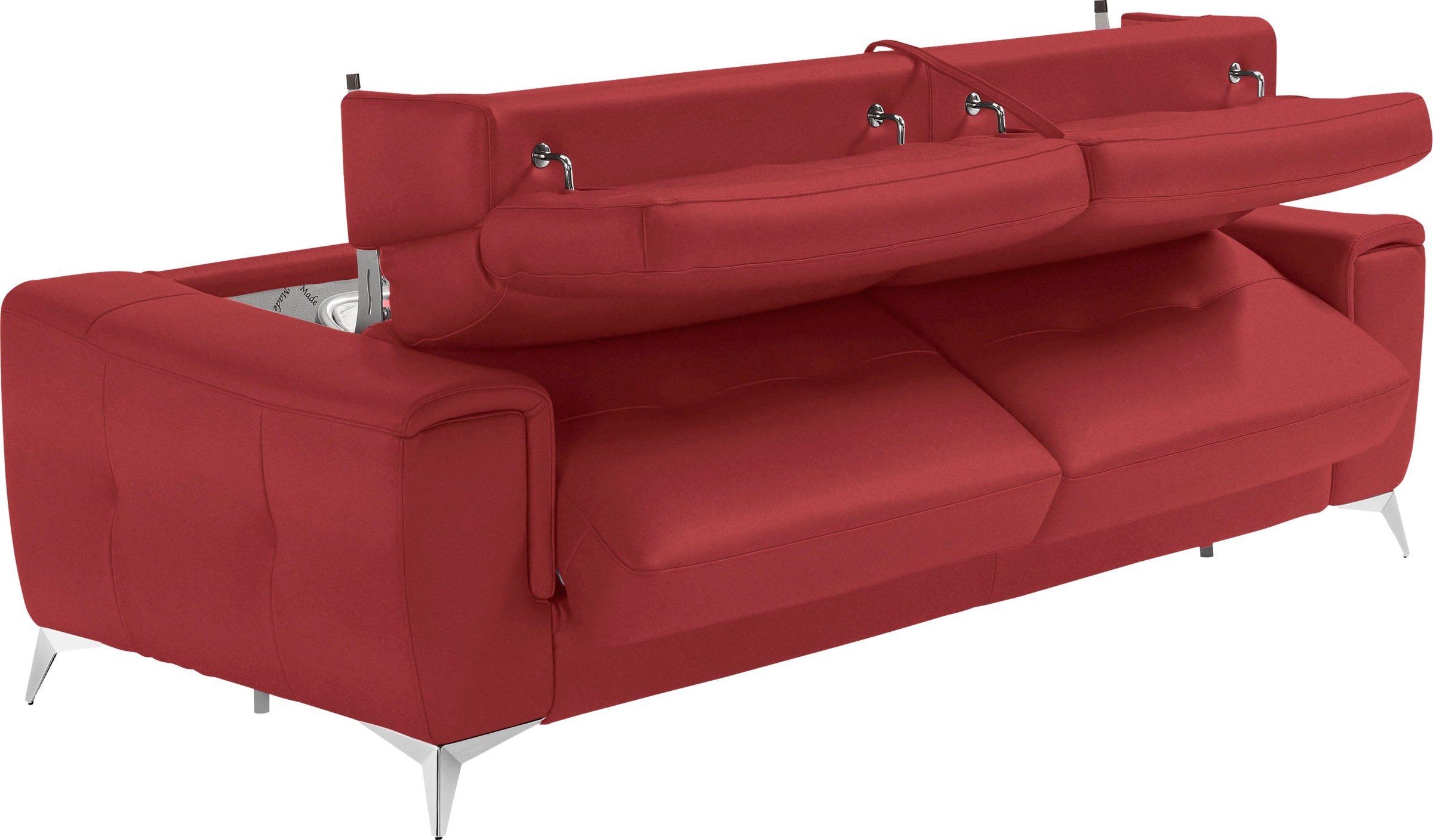 Egoitaliano Schlafsofa »Francine Designsofa, Loungesofa mit Dauerschlaffunktion, Breite 233 cm«, mit Bettfunktion, Luxus-Microfaser Lederoptik, marsala, Fußfarbe chrom