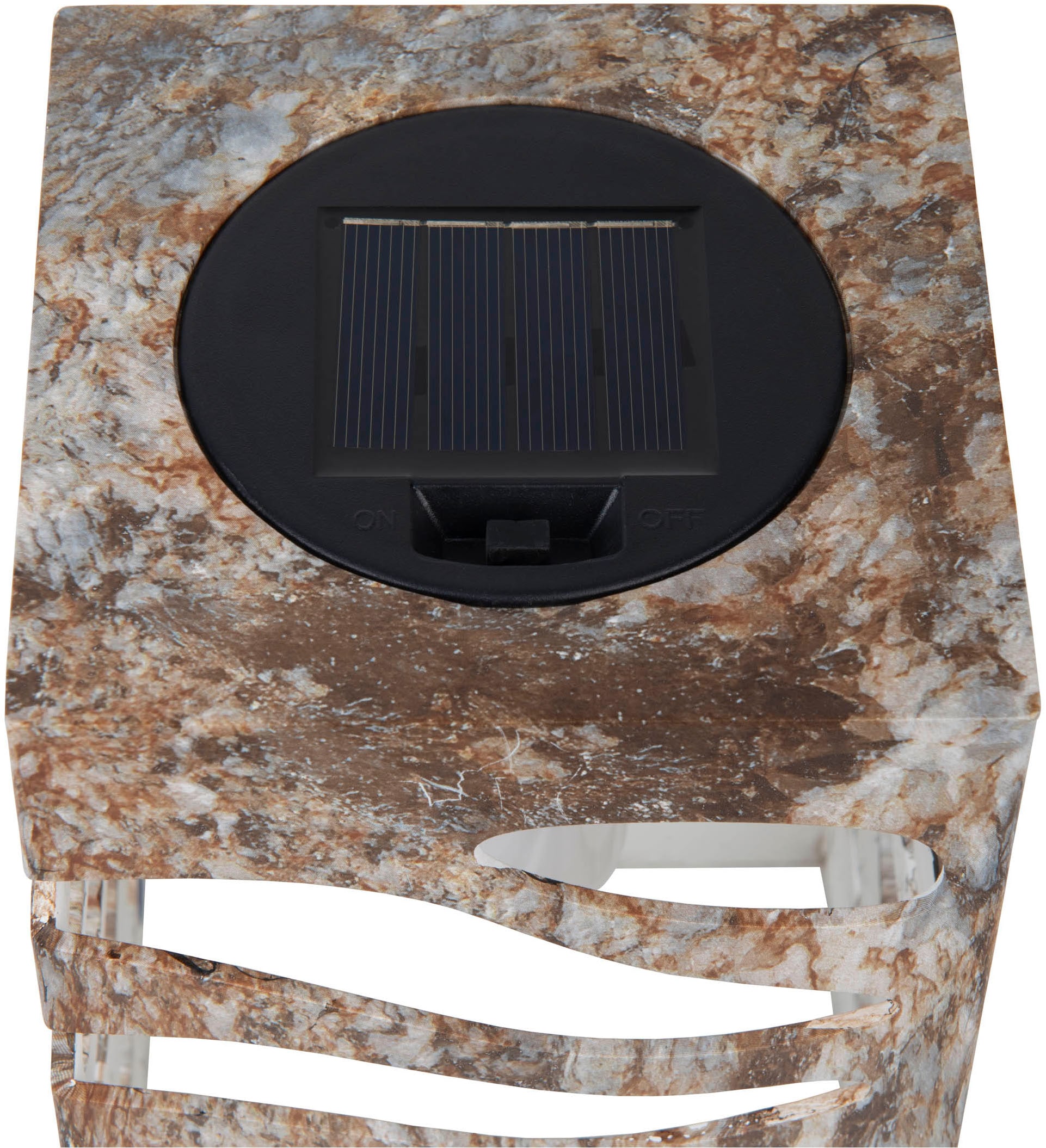 näve LED Solarleuchte »Hilda«, 1 flammig, Leuchtmittel LED-Modul | LED fest integriert, quadratisch, silber/beige Marmoroptik, Flammeneffekt, Dämmerungssensor