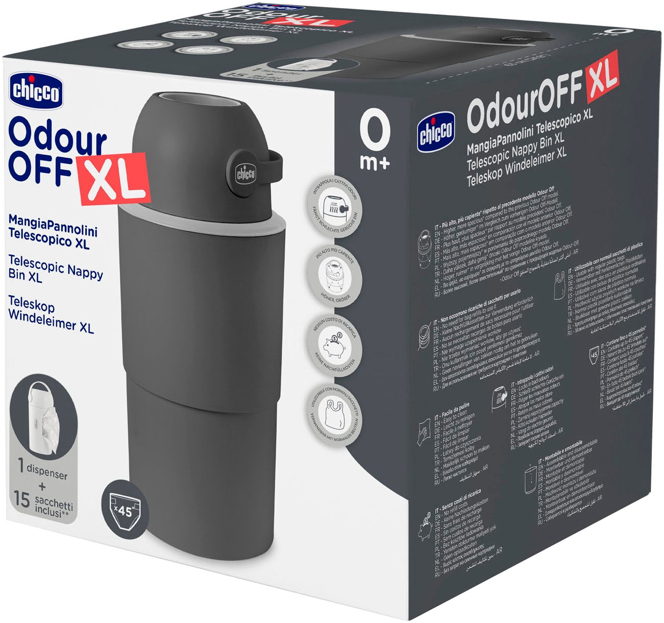 Chicco Windeleimer »Teleskop, Odour off XL«, inklusive 1 Pck. Müllbeutel Odour Off und einem Müllbeutelspender