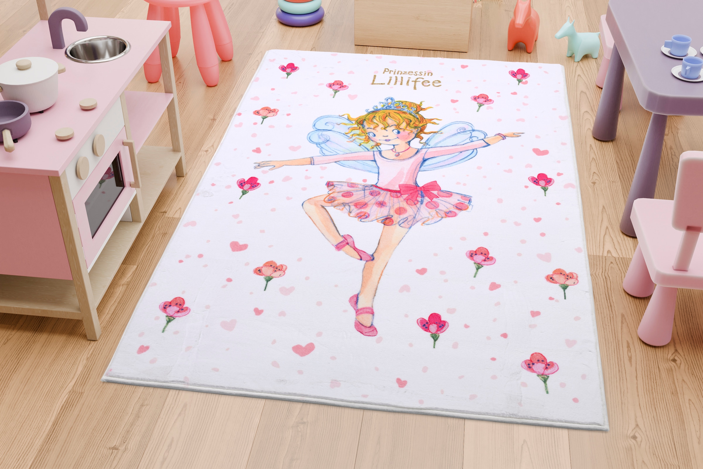 Prinzessin Lillifee Kinderteppich »LI-M-134«, rechteckig, 10 mm Höhe, bedruckt, niedliches Kindermotiv