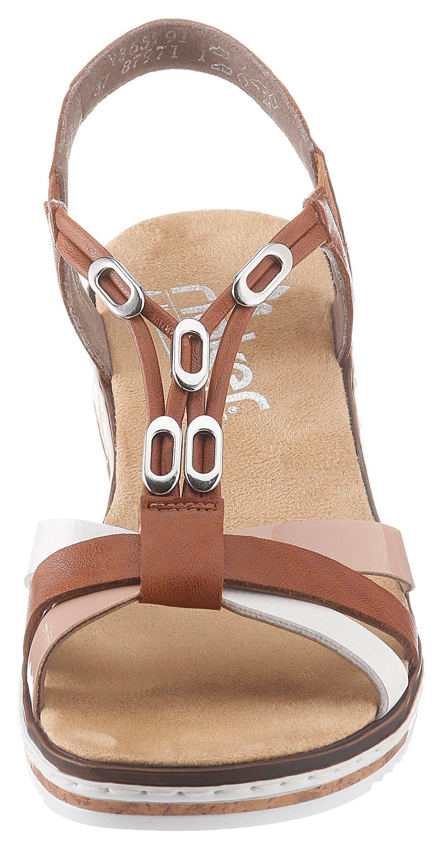 Rieker Riemchensandale  , Sommerschuh, Sandalette, Keilabsatz, mit Accessoires verziert