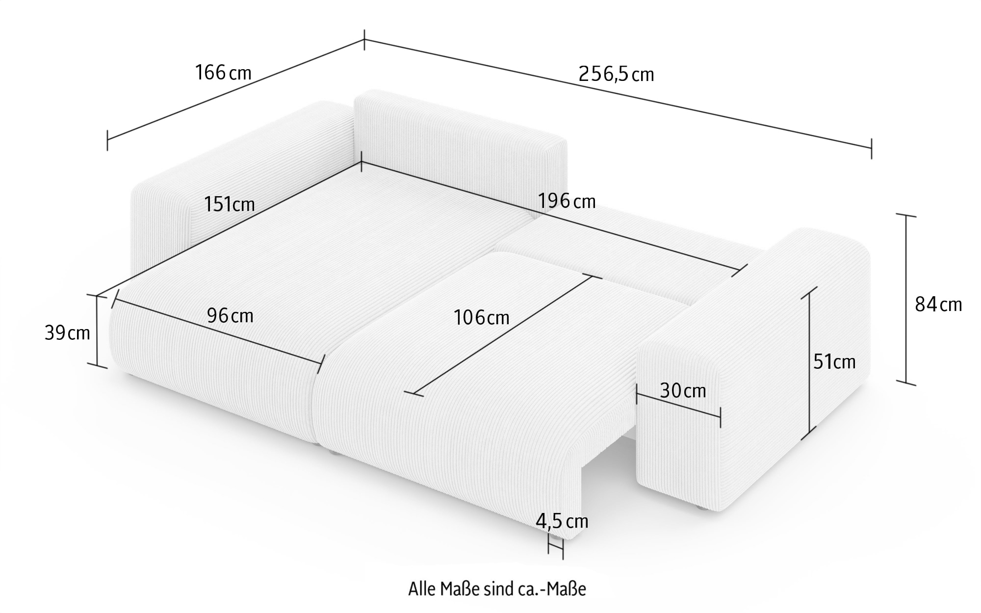 Home affaire Ecksofa »LAKESIDE mit Bettfunktion und Bettkasten, B/T/H 257/166/84 cm« L-Form, Recamiere beidseitig montierbar, mit Wellenunterfederung