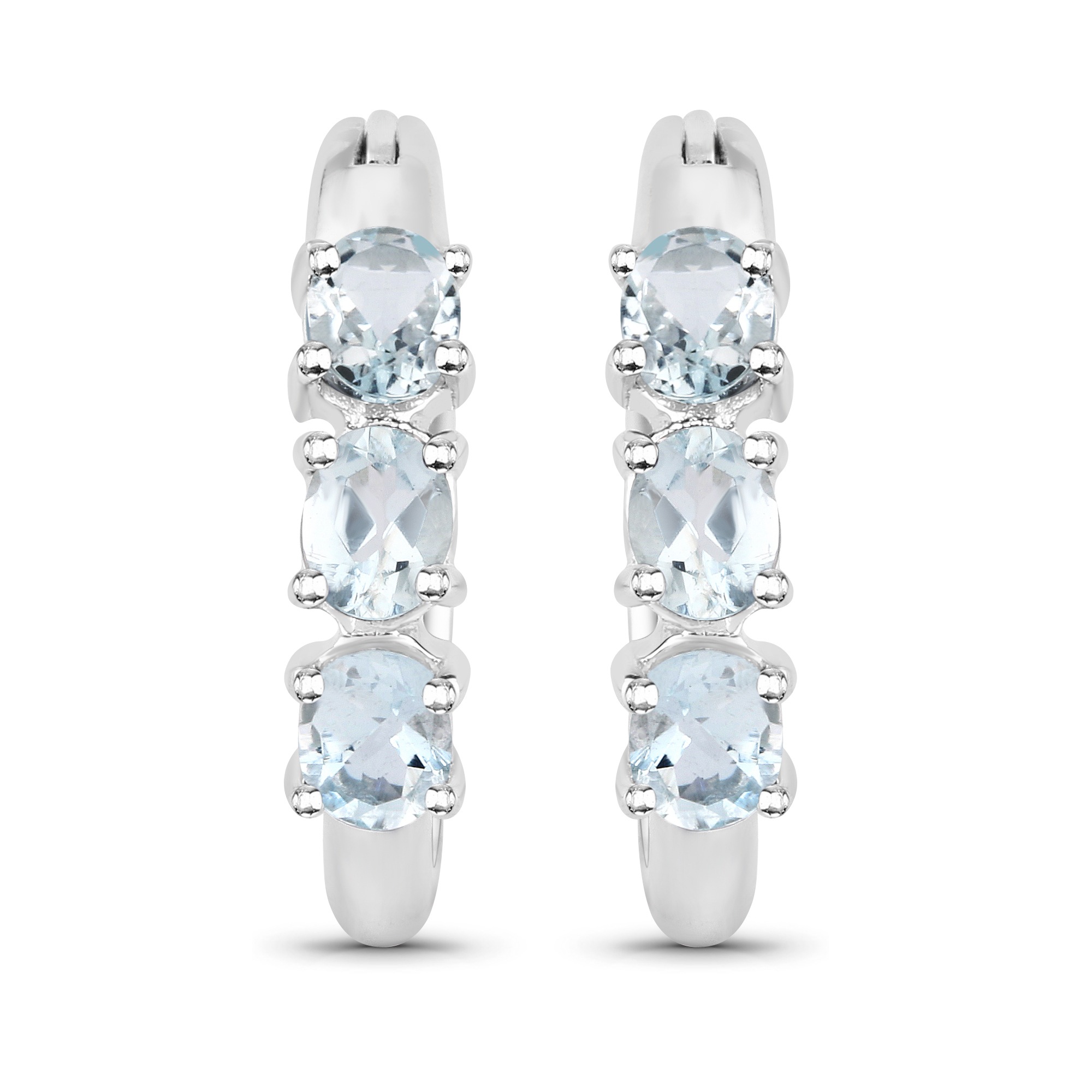 Vira Jewels Paar Creolen »Silber 925 Rhodiniert Mit 6 Hellblauen Aquamarinen«