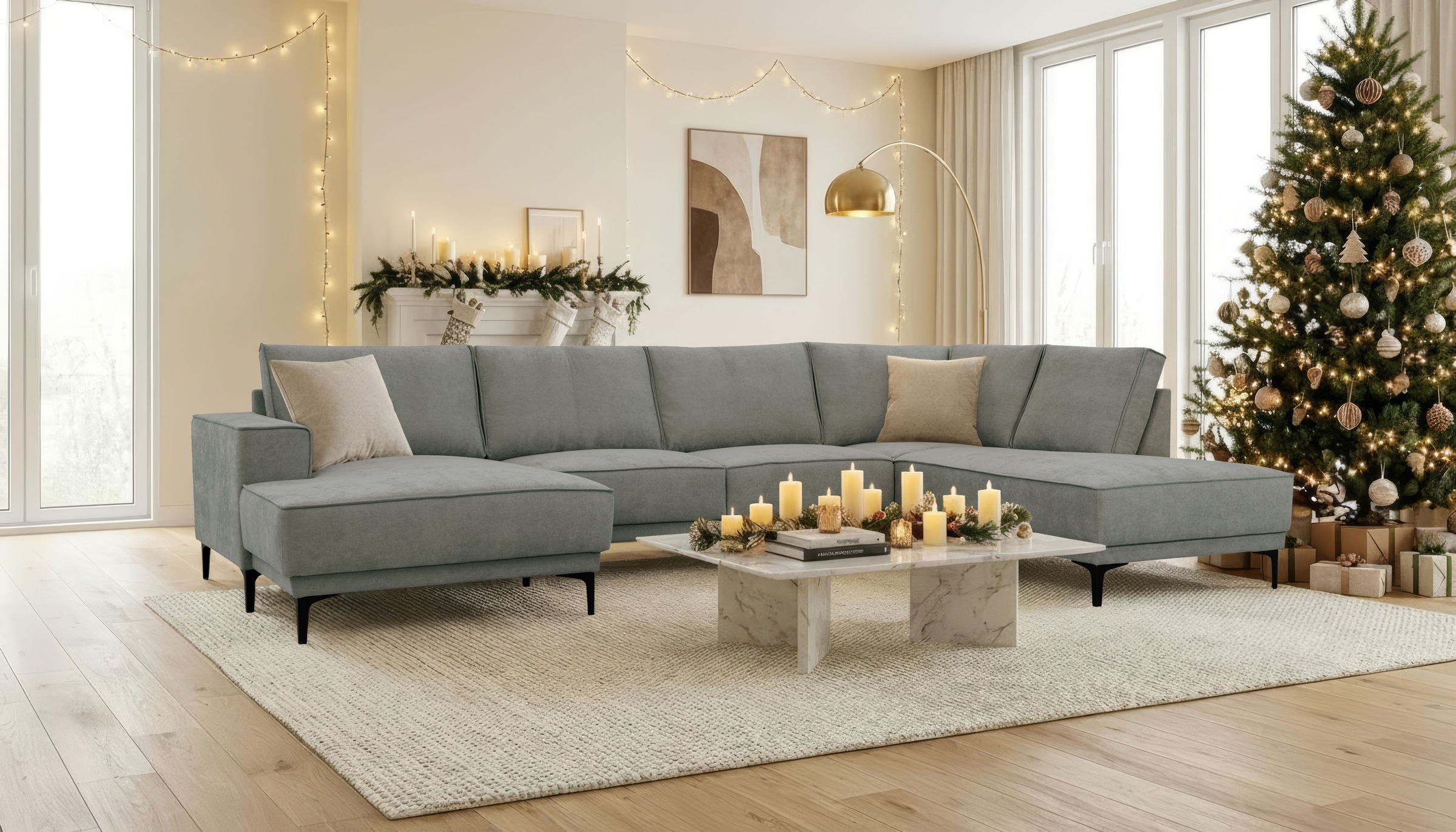 OTTO home Wohnlandschaft »XXL Sofa Oland, Struktur, Flachgewebe, Luxus-Micr günstig online kaufen