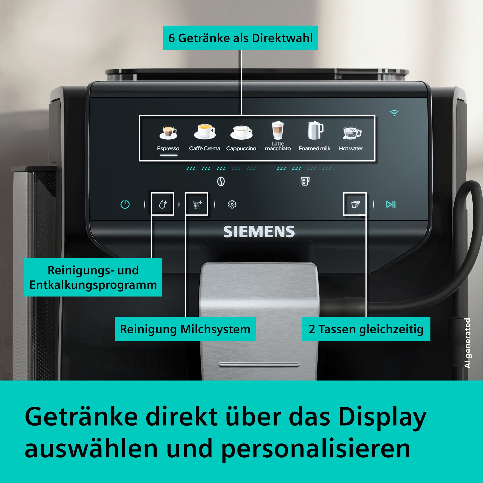 SIEMENS Kaffeevollautomat »EQ500 TP551E07, Doppeltassenfunktion, 6 Getränke, einfache Reinigung« mit Milchschlauch, Keramikmahlwerk, entnehmbare Brüheinheit, Schwarz
