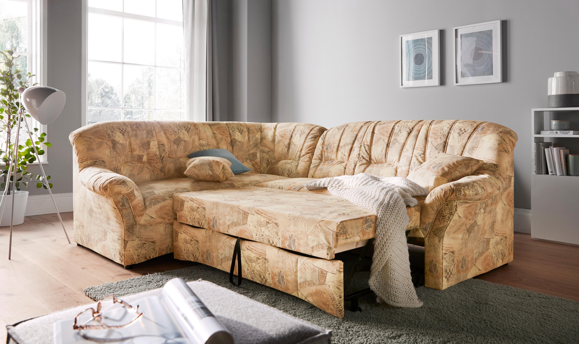 DOMO collection Ecksofa »Bahia, zeitlos und elegant, bequeme Armlehnen, L-Form«, wahlweise mit Bettfunktion