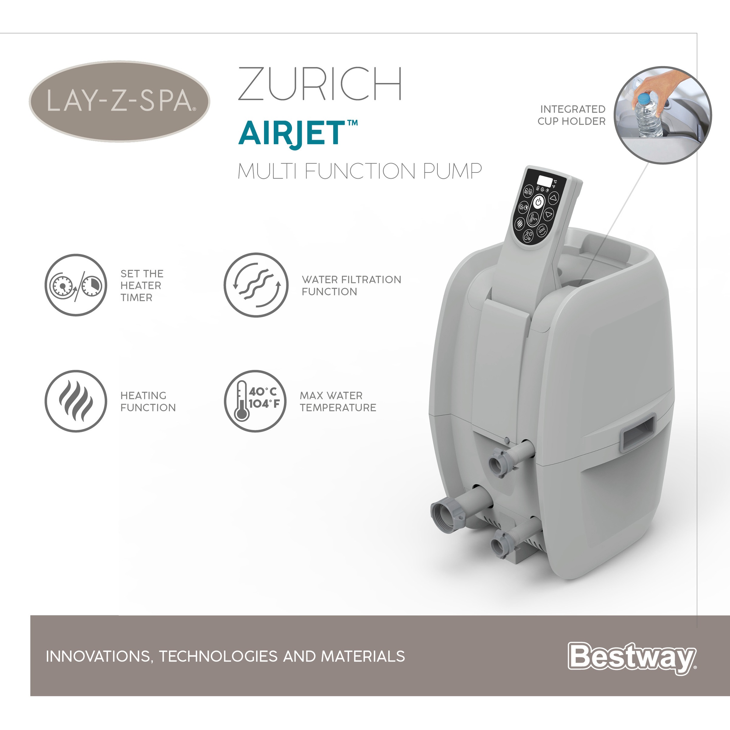 Bestway Whirlpool »LAY-Z-SPA® ECO-Whirlpool Zurich AirJet™«, ØxH: 180x66 cm, für bis zu 4 Personen