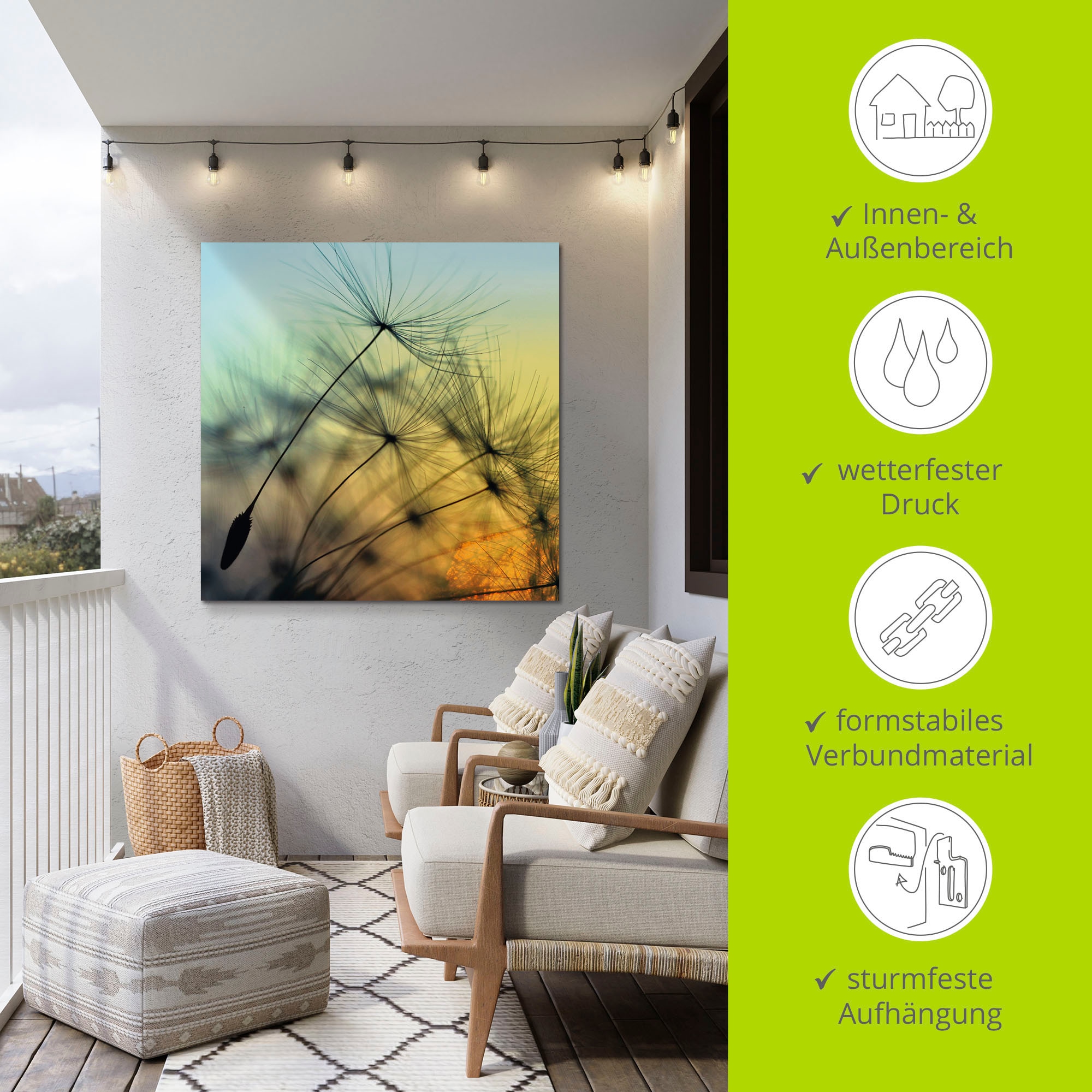 Artland Wandbild »Goldener Sonnenuntergang und Pusteblumen« 1 Stk. tlg. als Alubild, Outdoorbild, Leinwandbild, Poster, Wandaufkleber