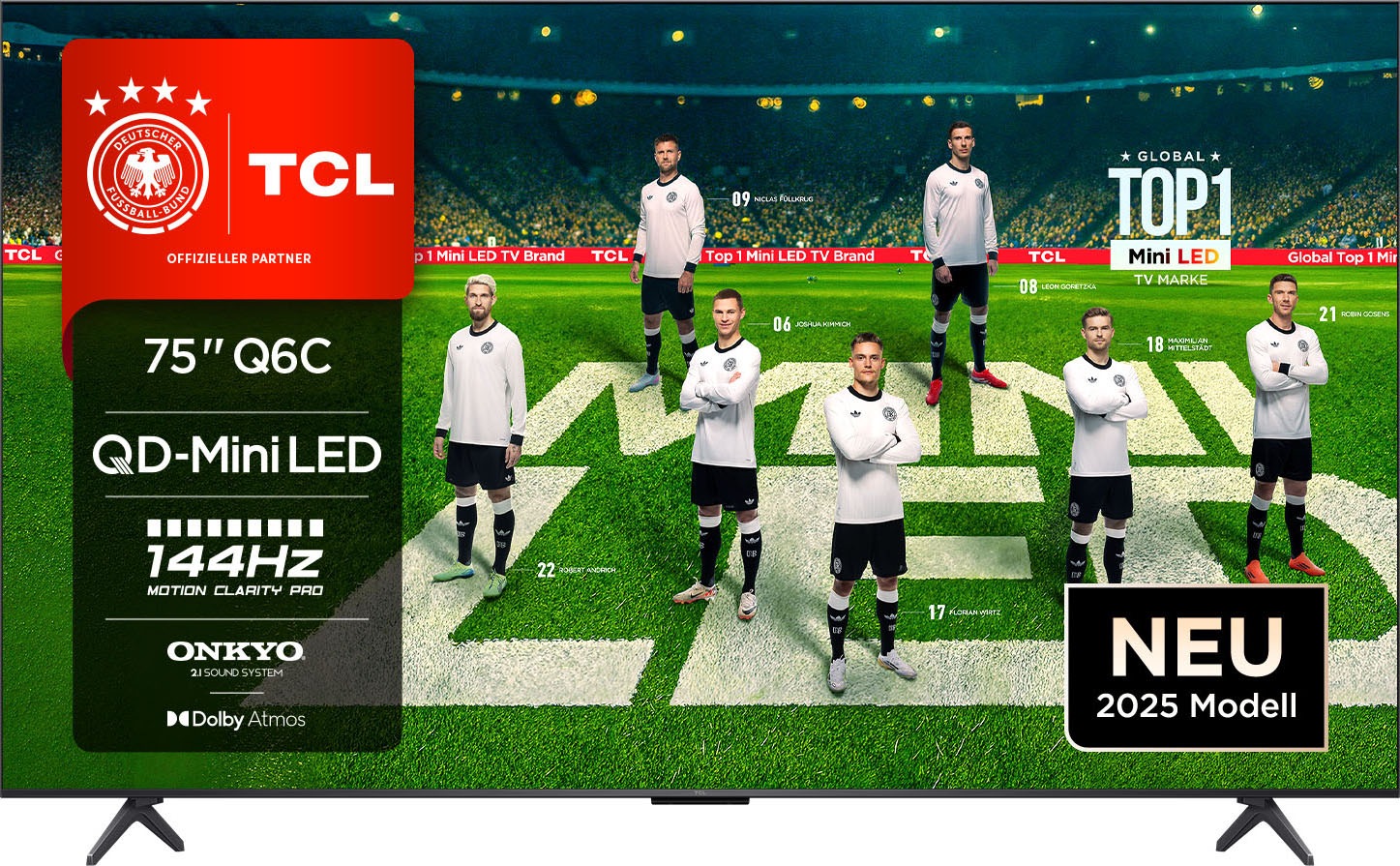 TCL Mini-LED-Fernseher »75Q6CX2« 189 cm/75 ′′ Smart-TV 4K Multi-HDR Dolby Vision, 144Hz, ONKYO Dolby Atmos, Apple Airplay 2 schwarz Unterstützung...