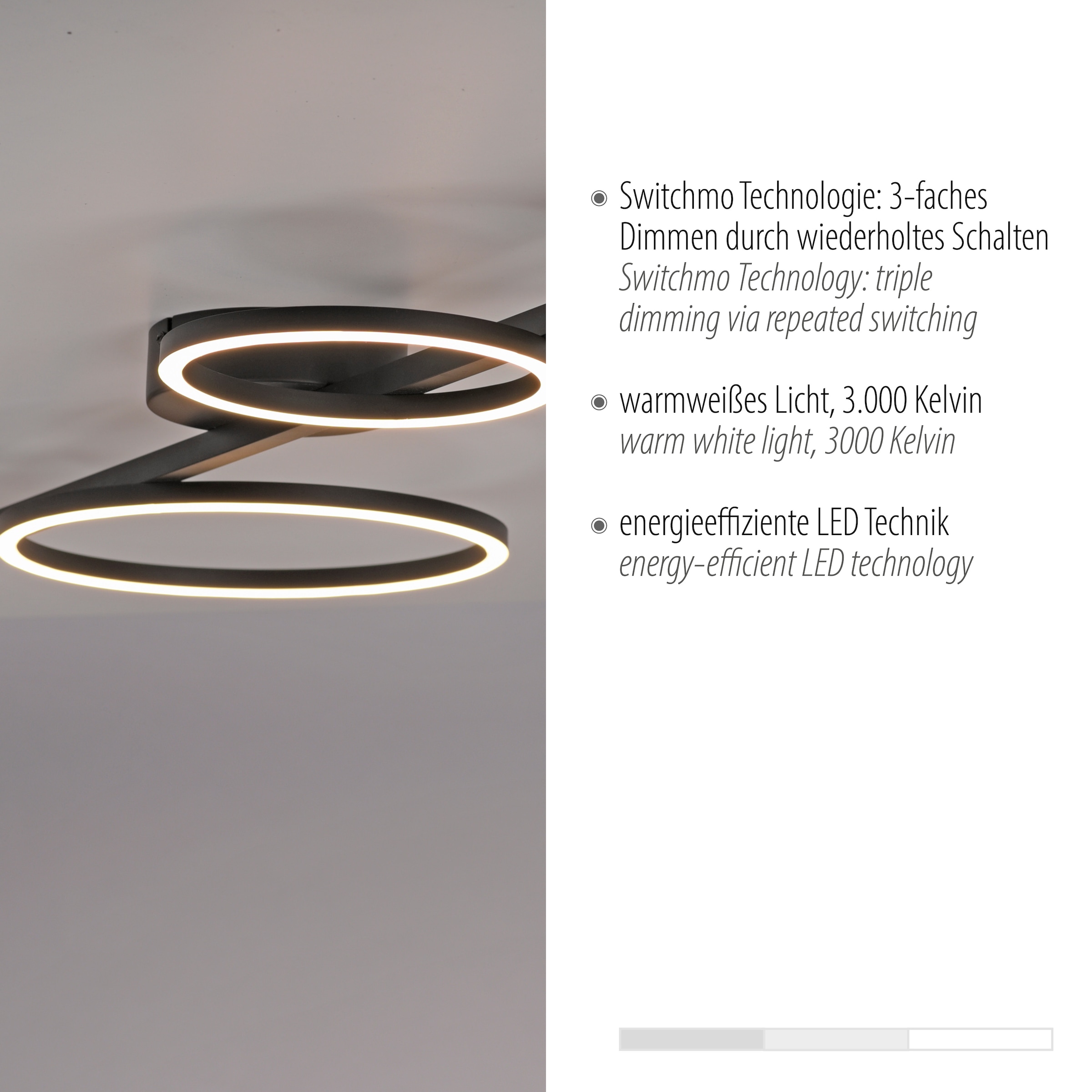 JUST LIGHT Deckenleuchte »MINI RITUS«, 1 flammig, Leuchtmittel LED-Board | LED fest integriert, LED, dimmbar, Switchmo, Memory, nach Trennung vom Netz