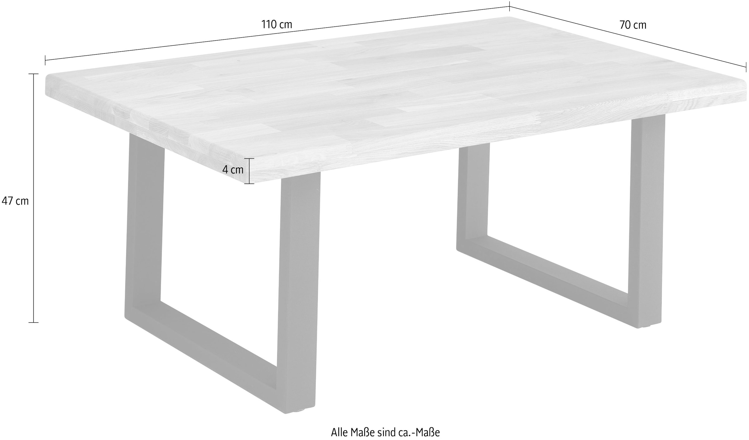 Stolkom Couchtisch »Chris Wohnzimmertisch Eiche Massivholz, BxHxT 110x47x70 cm«, Gerade Kante, Industrial Style Eiche Massivholz
