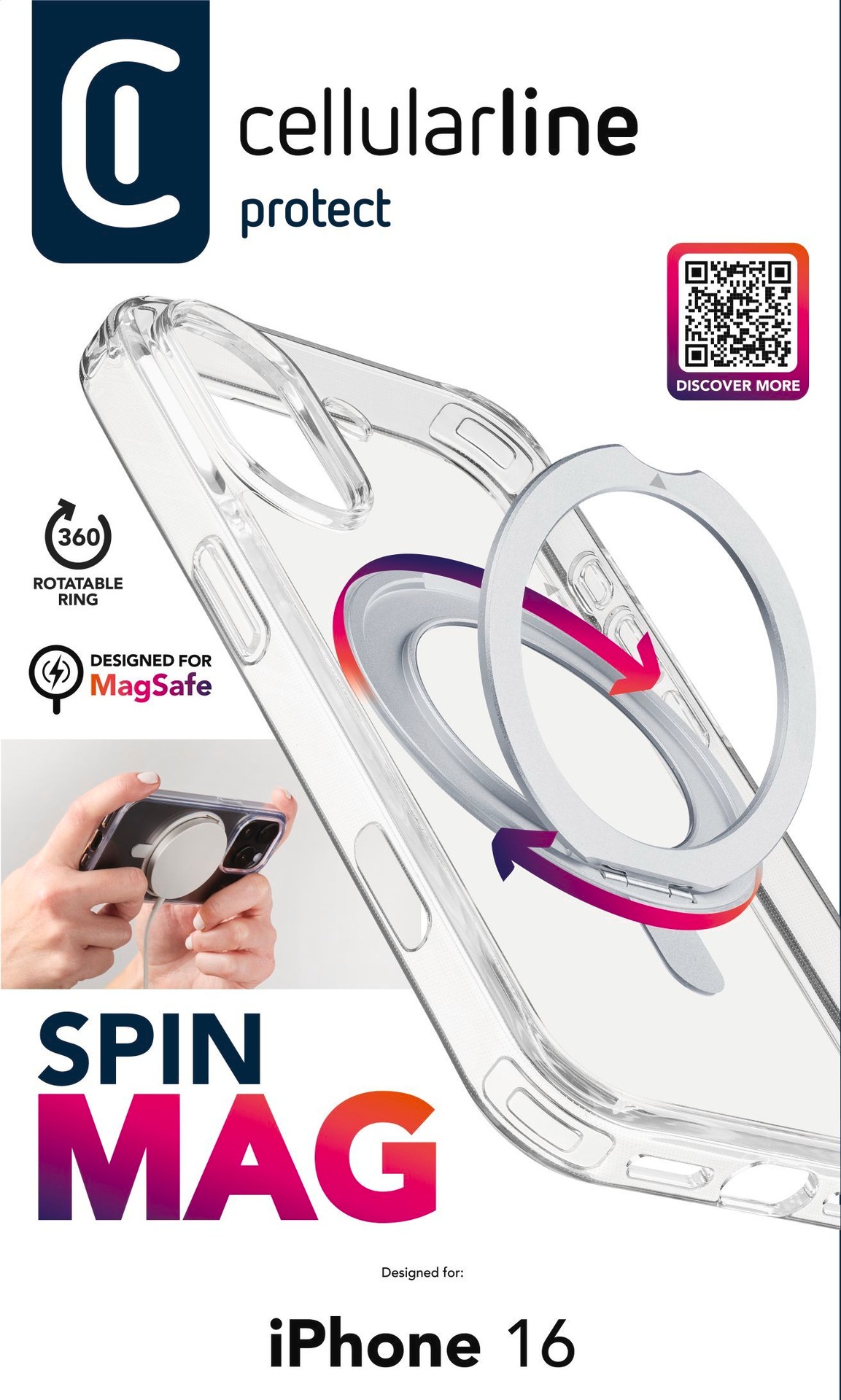 Cellularline Handyhülle »SPIN MAG MagSafe Case für Apple iPhone 16«, Backcover, Schutzhülle, Handyschutzhülle, Case, Schutzcase, stoßfest