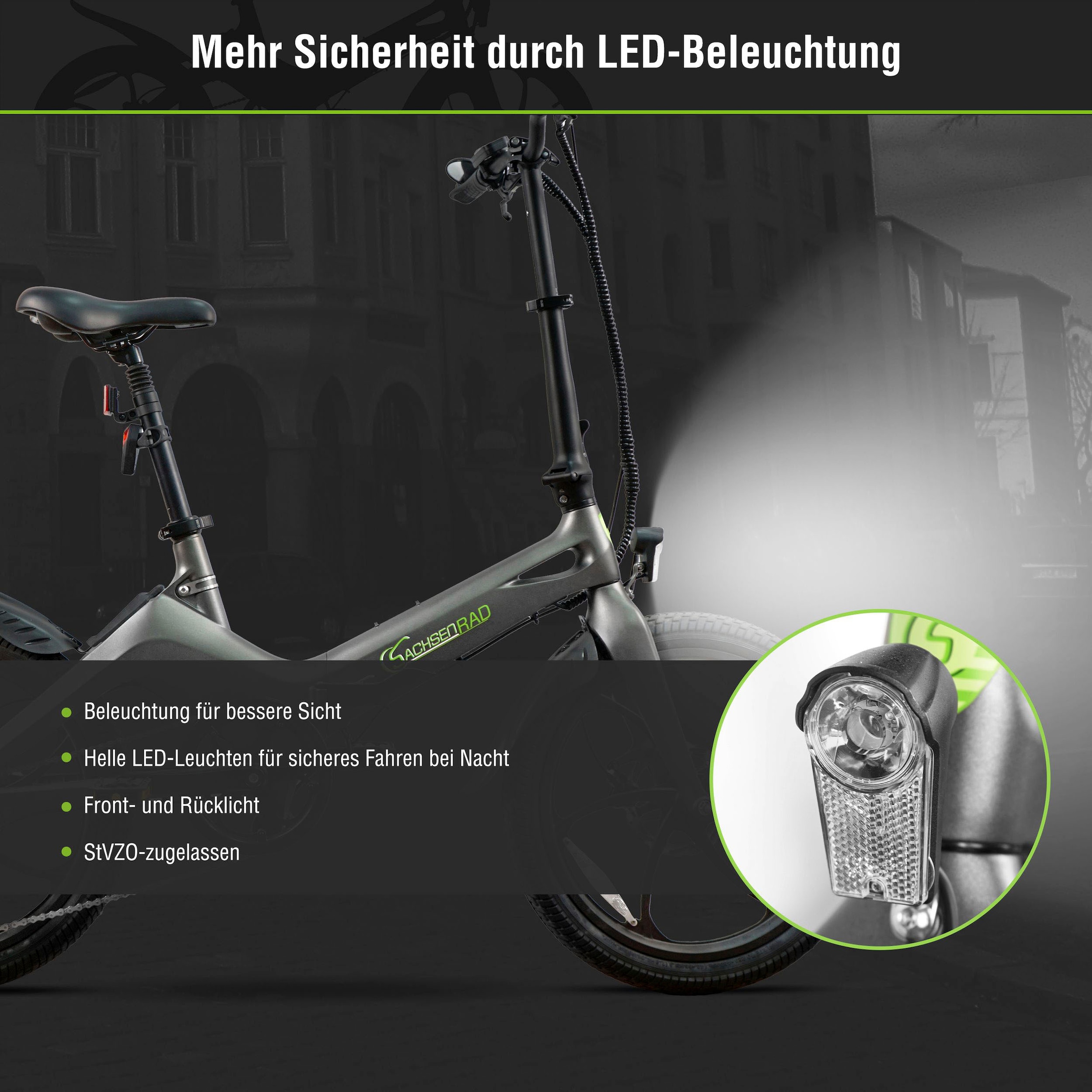 SachsenRad »F11 Pro MagPuma mit Transporttasche« 6 Gang Shimano Kettenschaltung Heckmotor 250 W mit Transporttasche, Rückspiegel, gefederte Sattelstütze